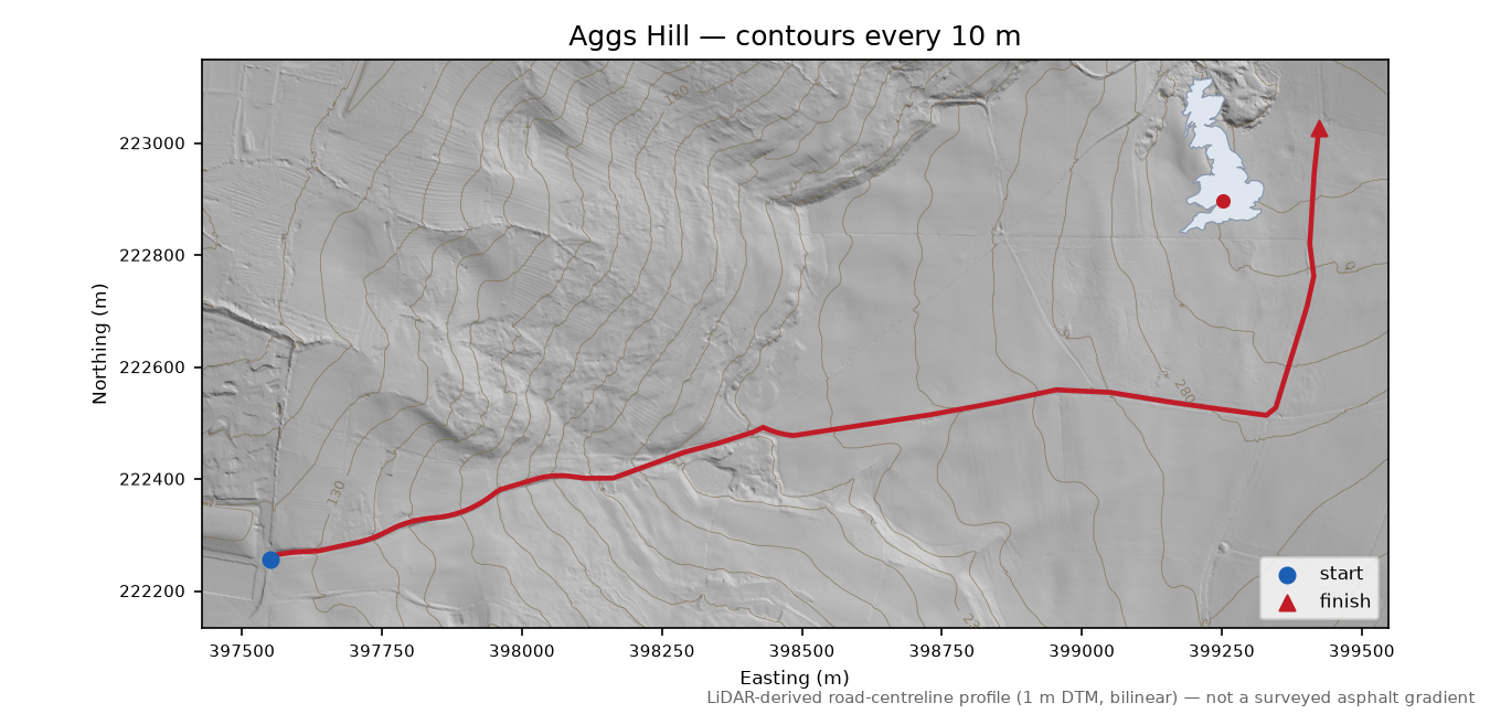 Aggs Hill LiDAR hillshade map with contours