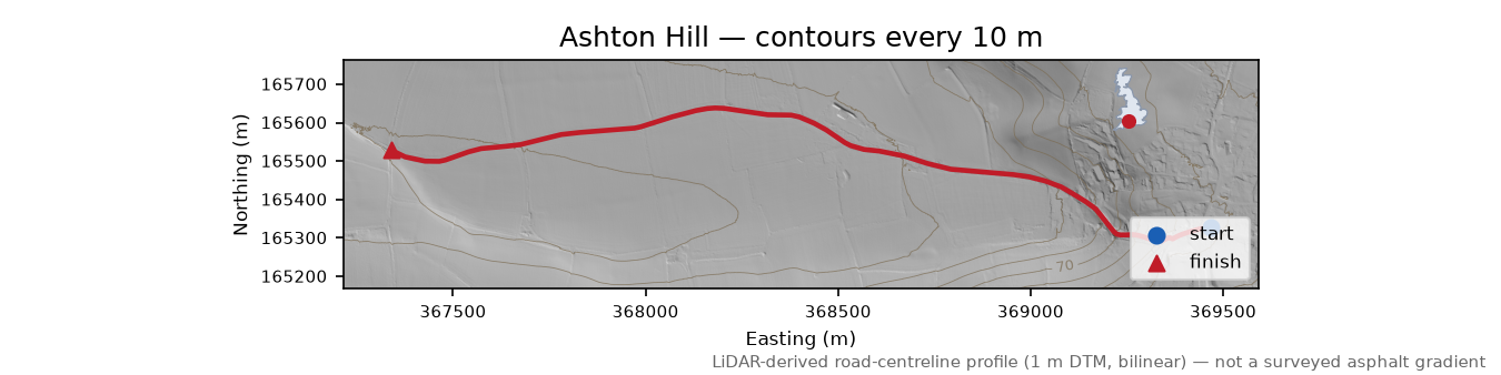 Ashton Hill LiDAR hillshade map with contours