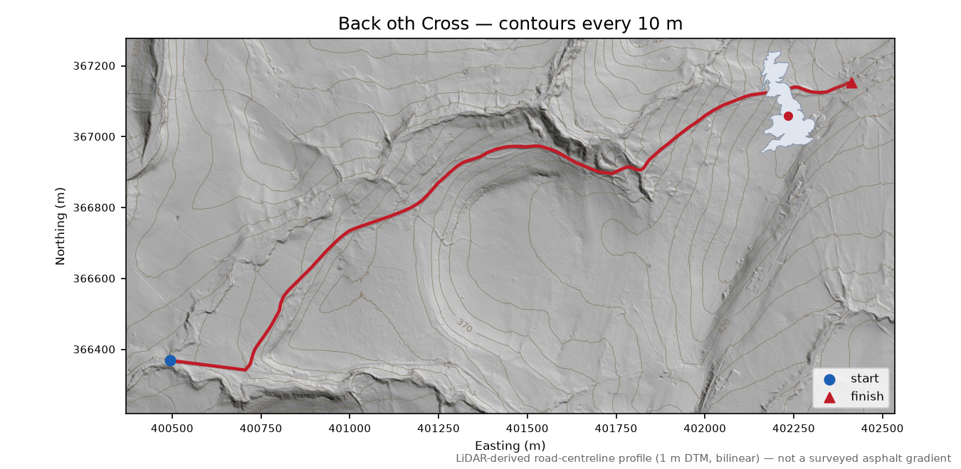 Back oth Cross LiDAR hillshade map with contours