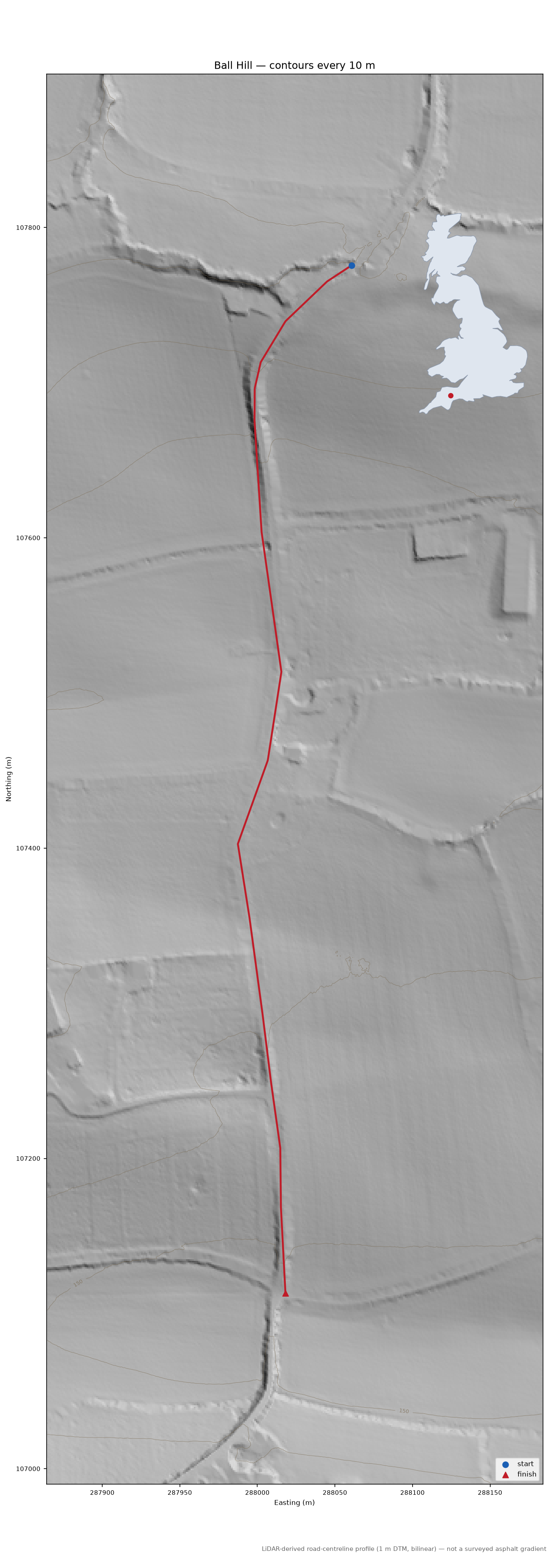 Ball Hill LiDAR hillshade map with contours