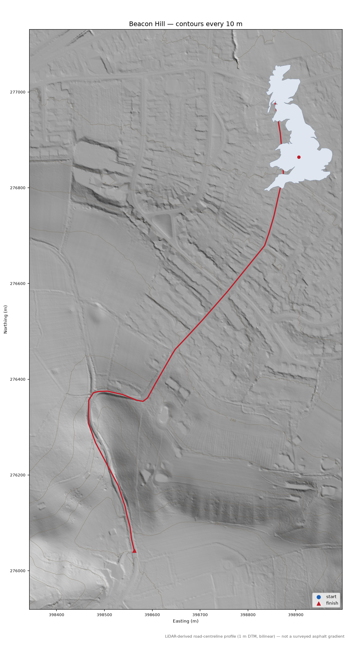 Beacon Hill LiDAR hillshade map with contours