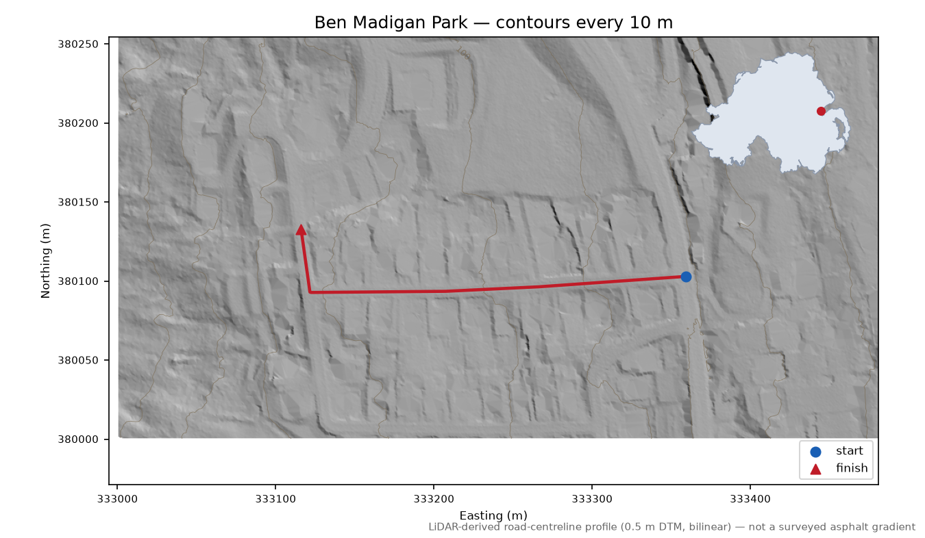 Ben Madigan Park LiDAR hillshade map with contours