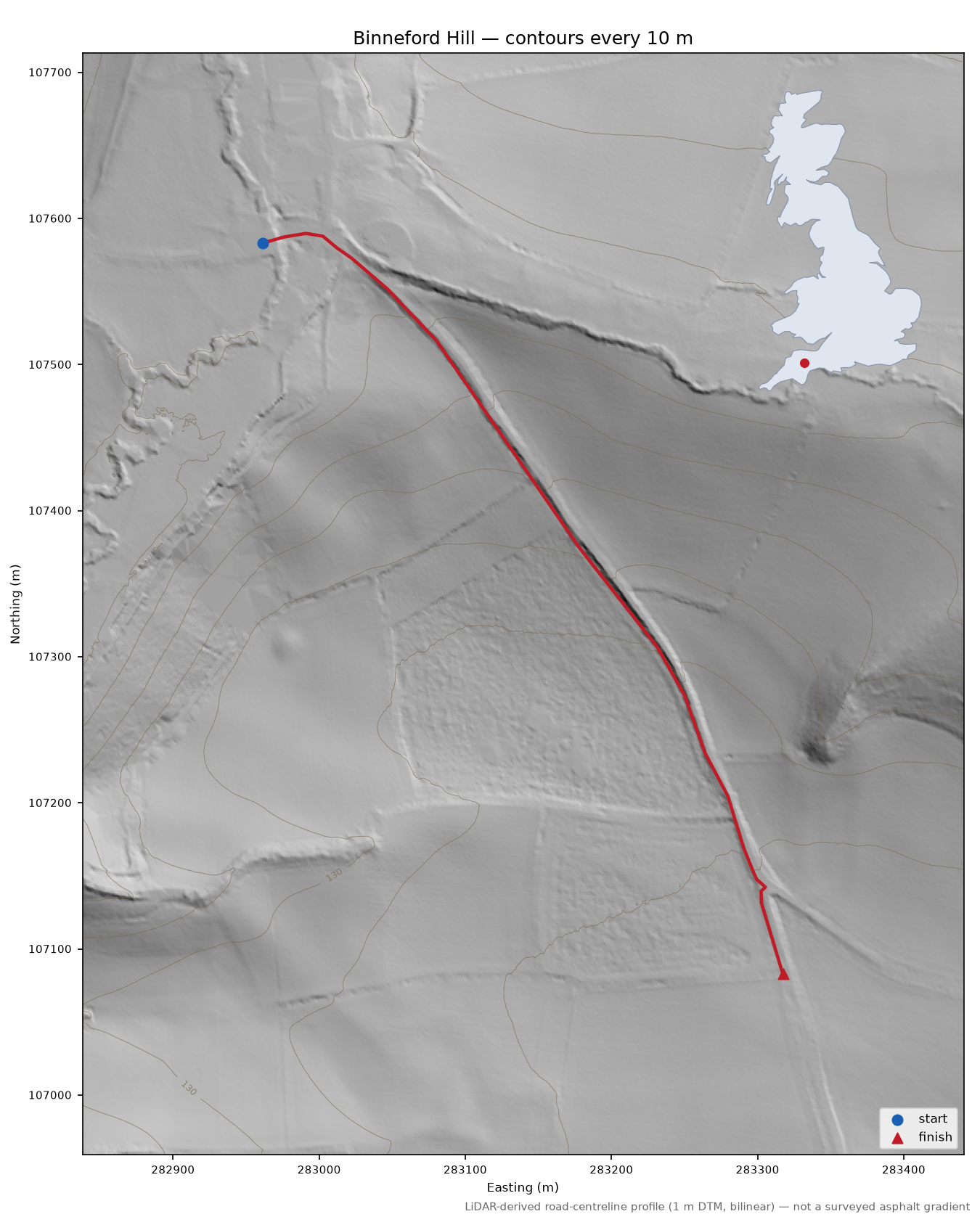 Binneford Hill LiDAR hillshade map with contours