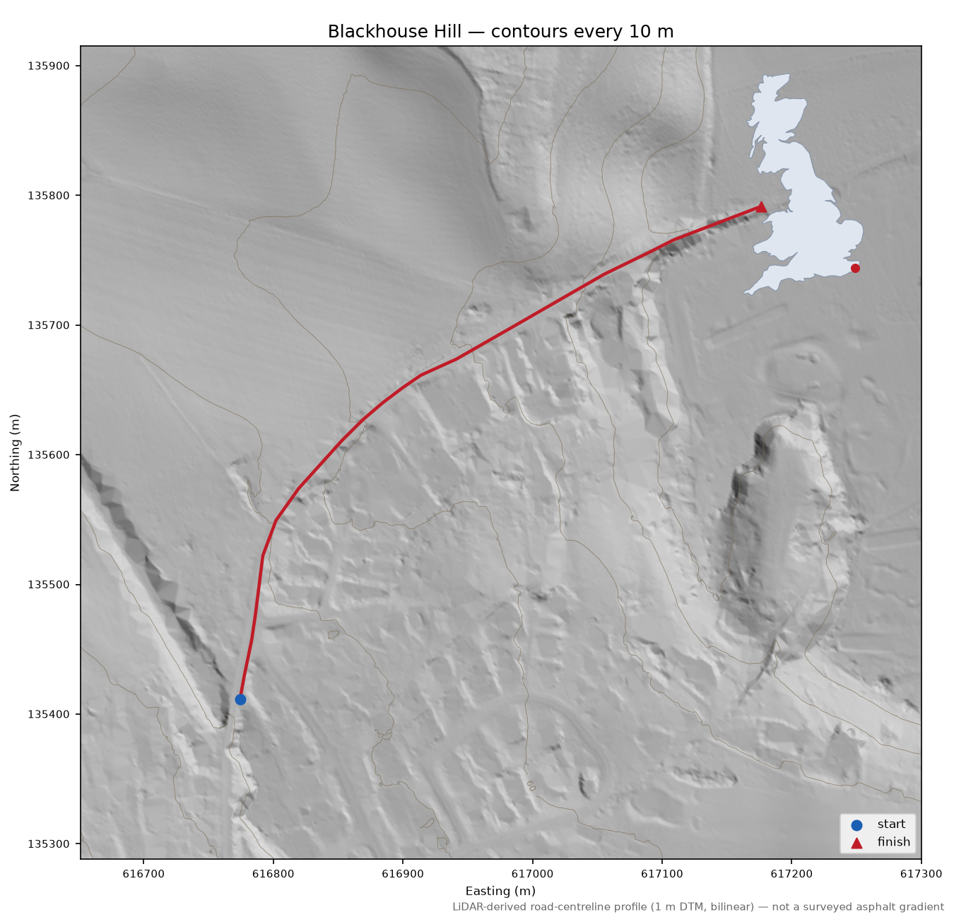 Blackhouse Hill LiDAR hillshade map with contours