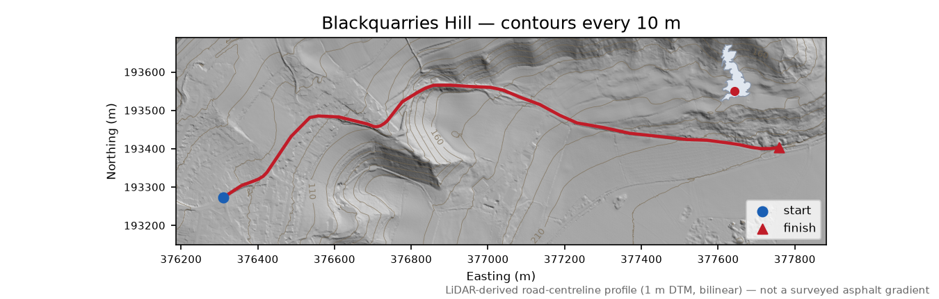 Blackquarries Hill LiDAR hillshade map with contours