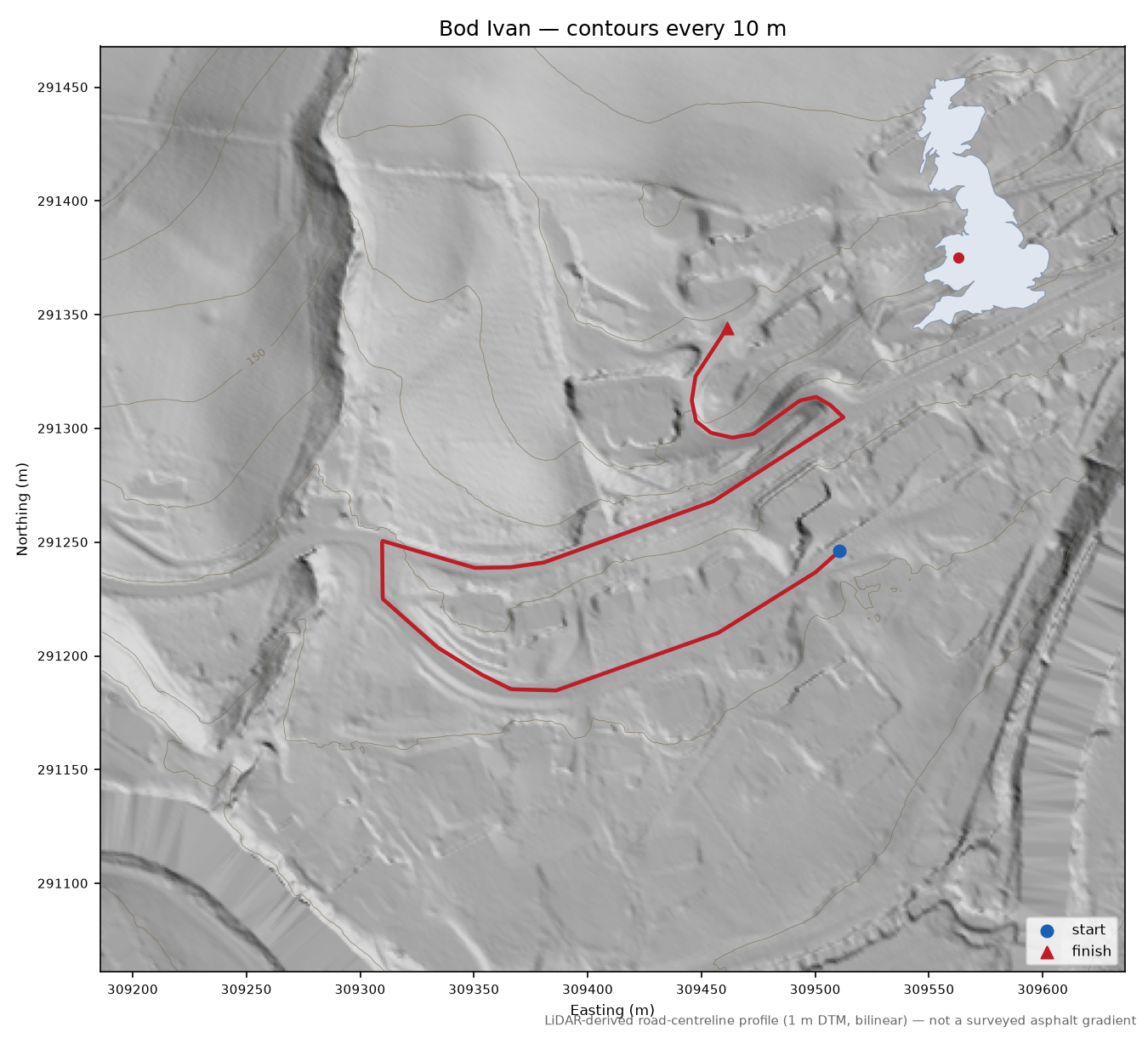 Bod Ivan LiDAR hillshade map with contours