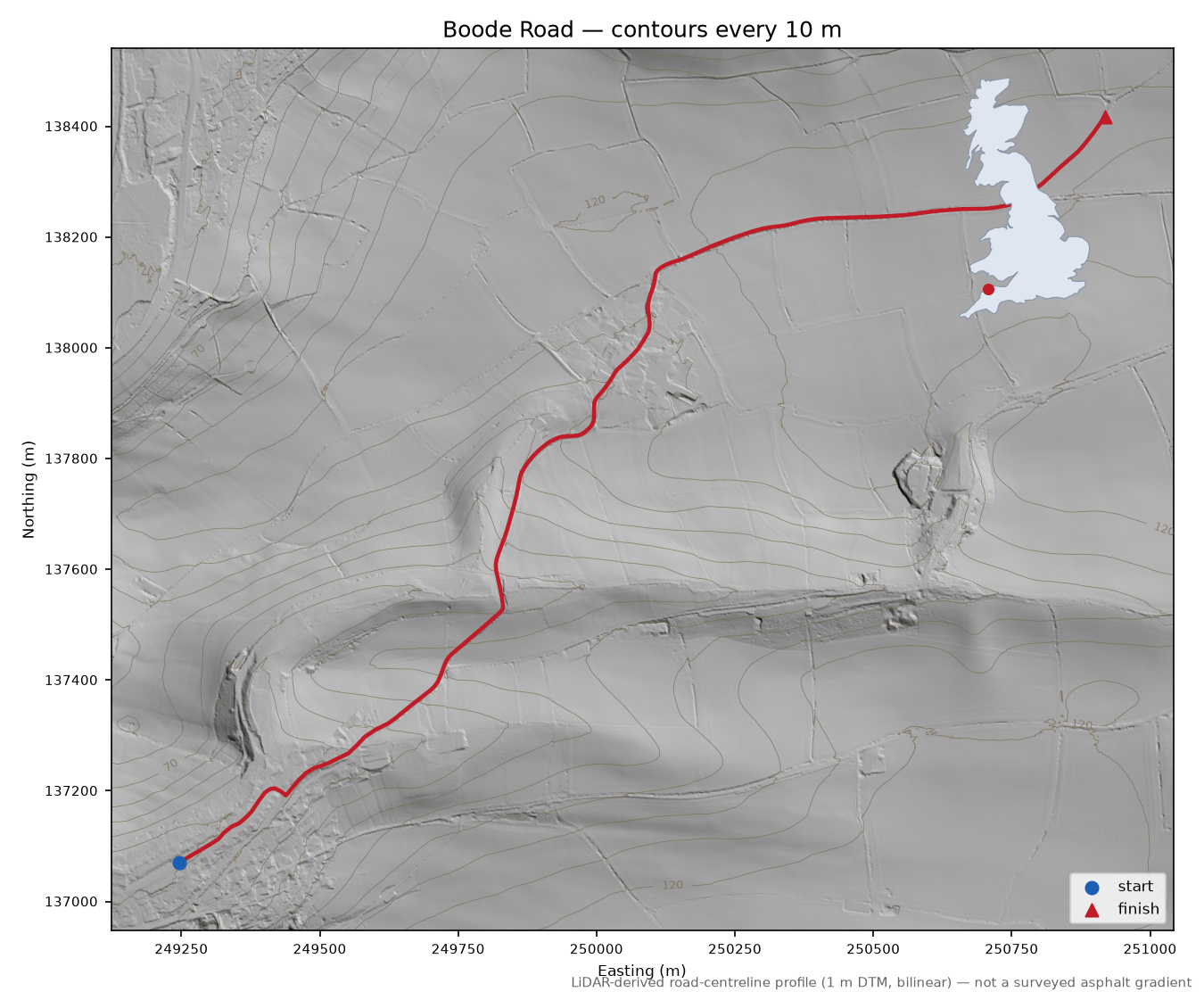 Boode Road LiDAR hillshade map with contours