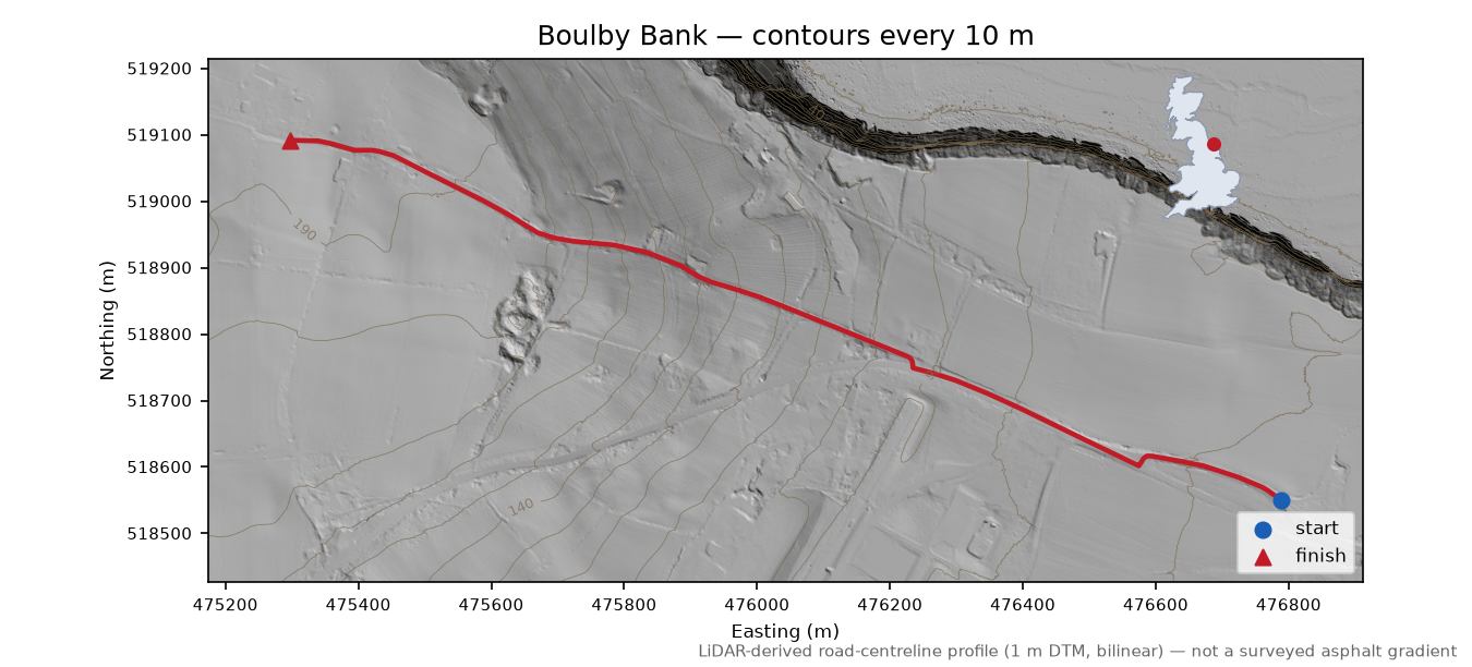 Boulby Bank LiDAR hillshade map with contours