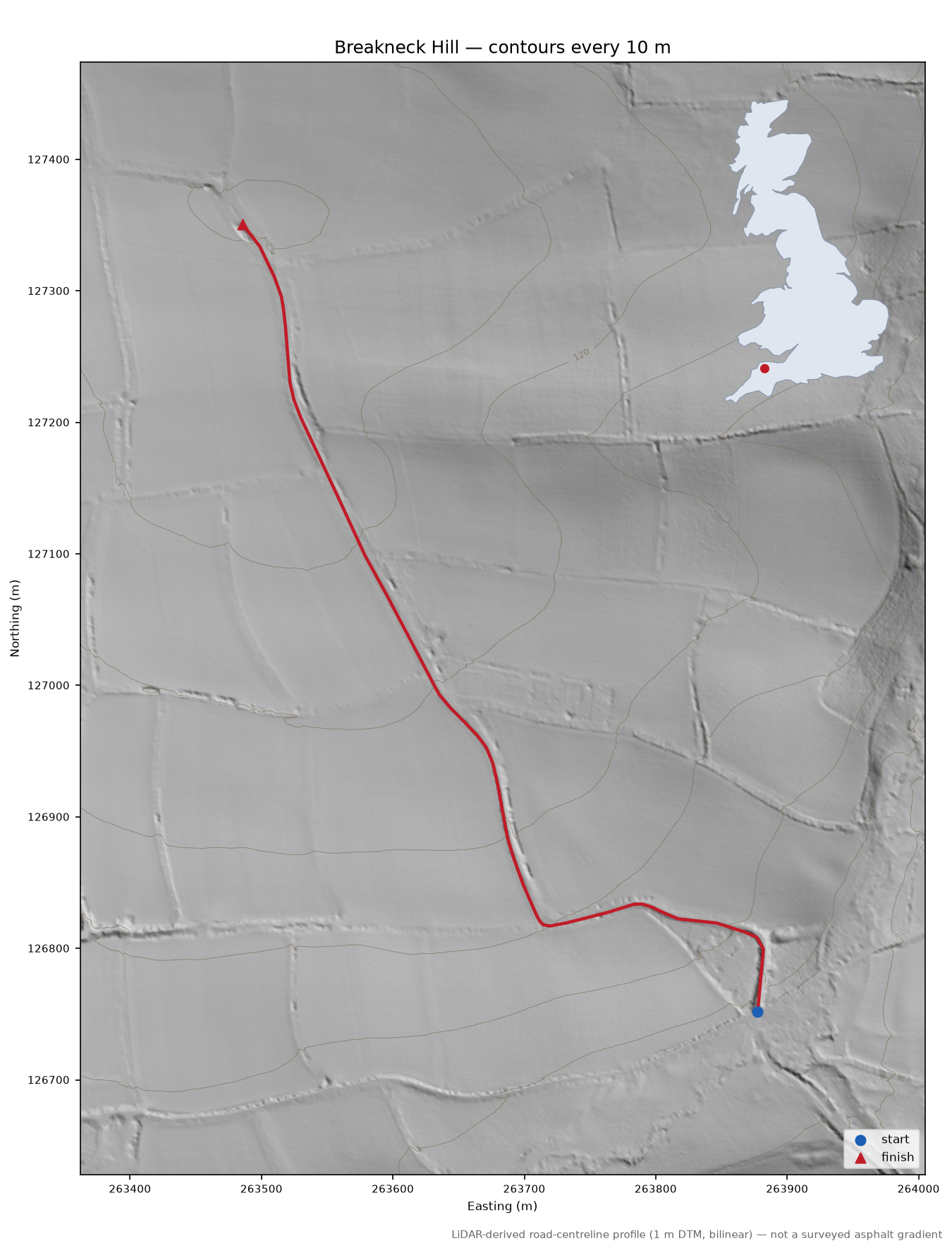 Breakneck Hill LiDAR hillshade map with contours