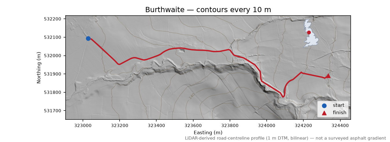 Burthwaite LiDAR hillshade map with contours