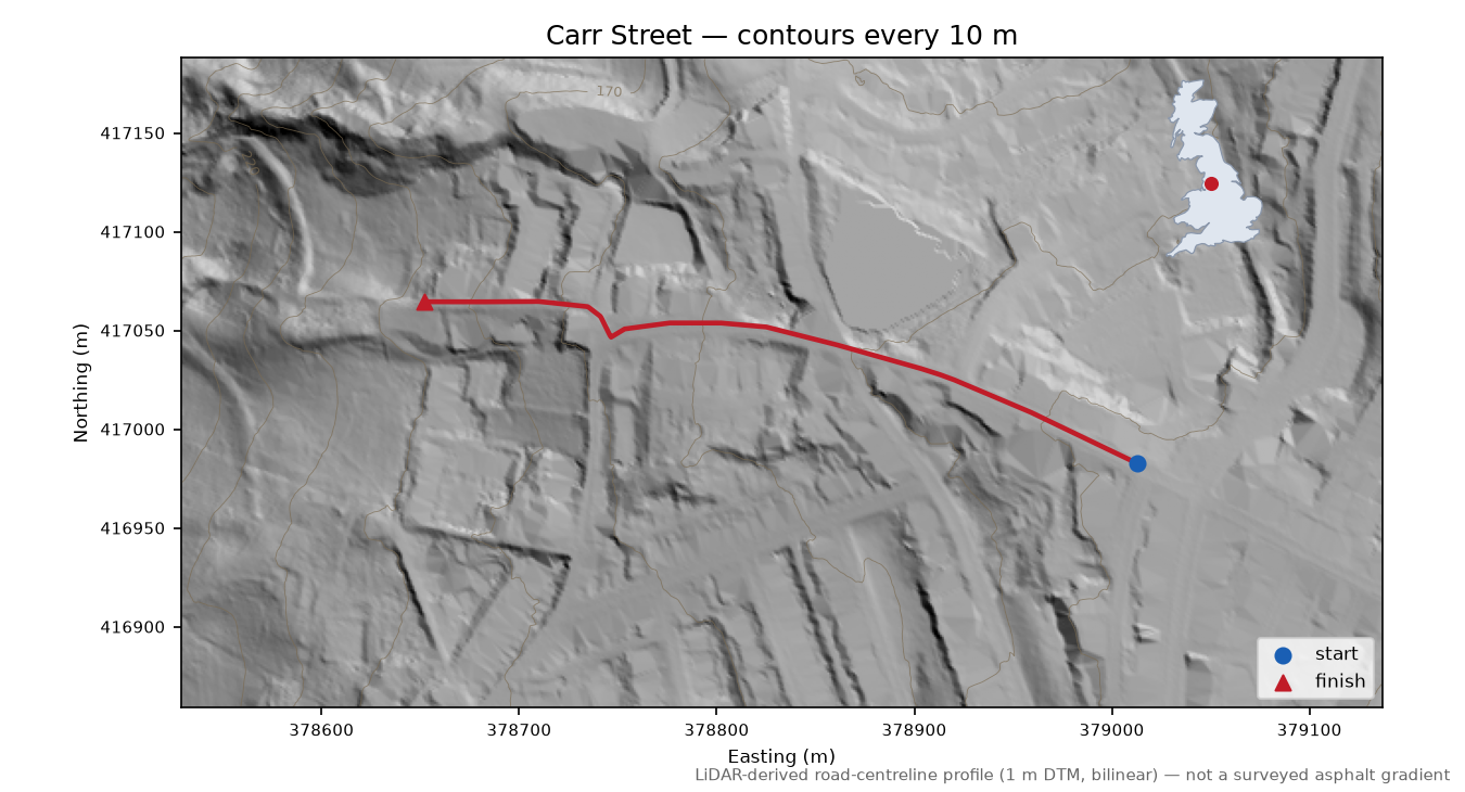 Carr Street LiDAR hillshade map with contours