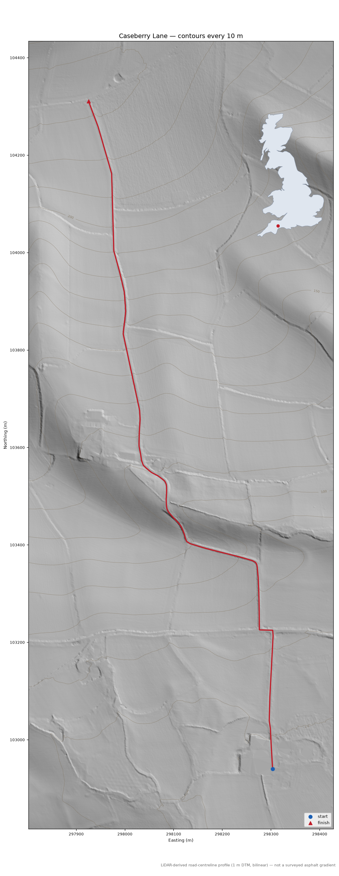 Caseberry Lane LiDAR hillshade map with contours