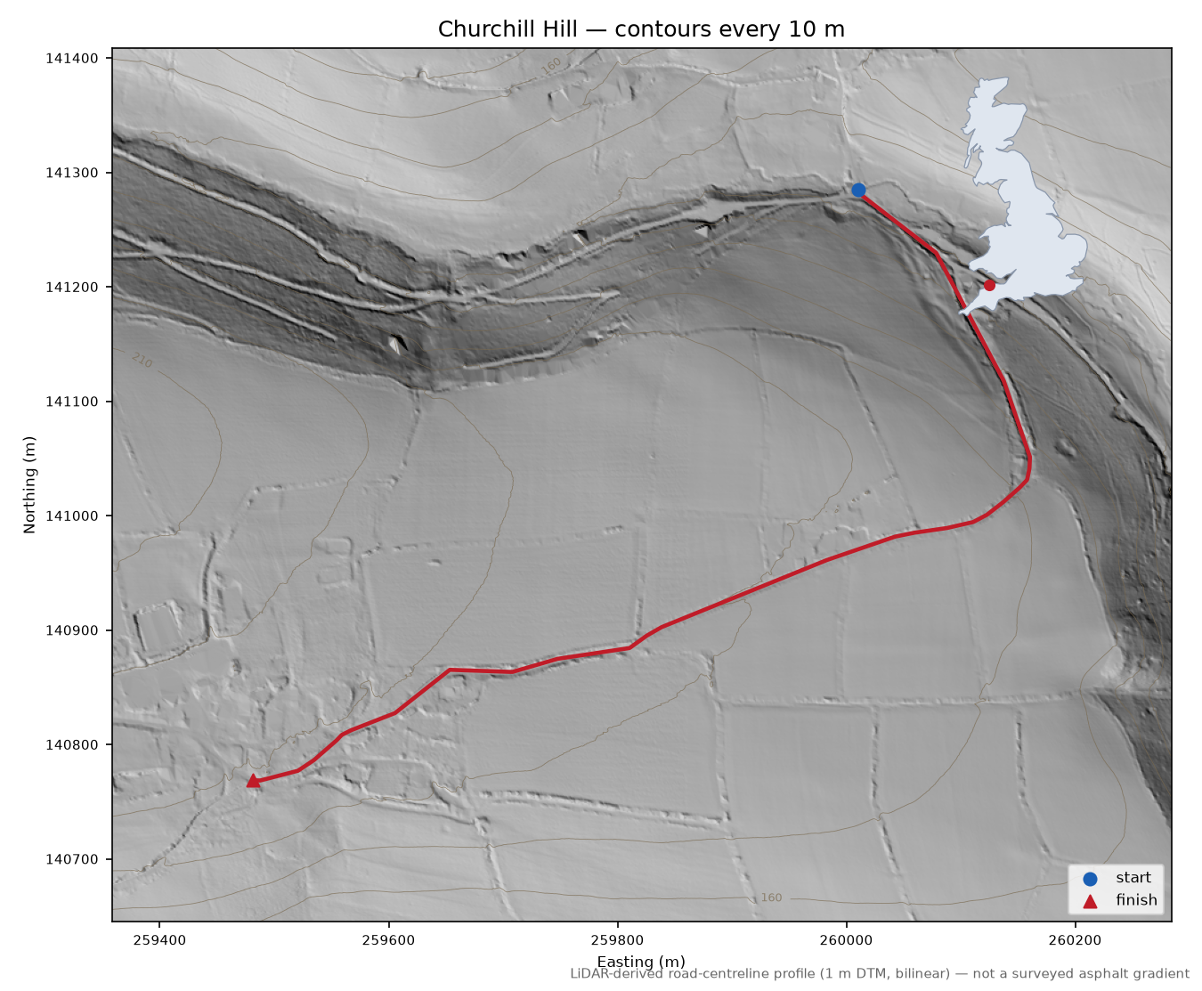 Churchill Hill LiDAR hillshade map with contours
