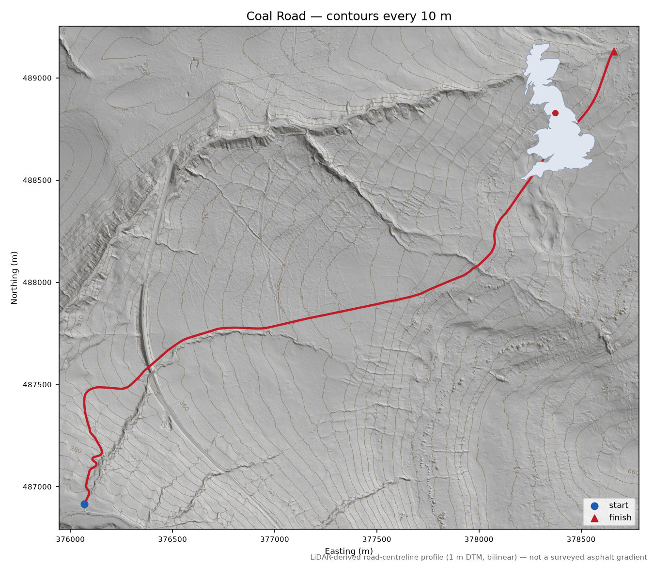 Coal Road LiDAR hillshade map with contours