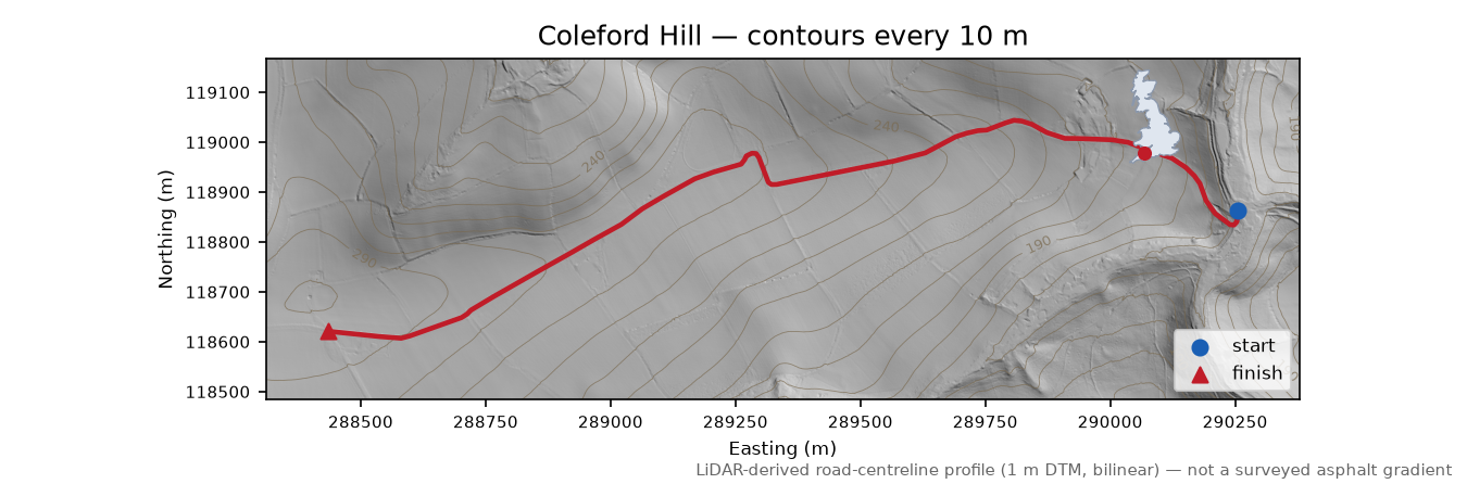 Coleford Hill LiDAR hillshade map with contours