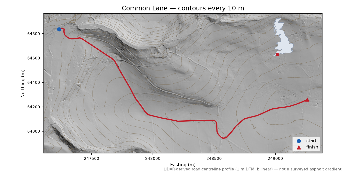 Common Lane LiDAR hillshade map with contours