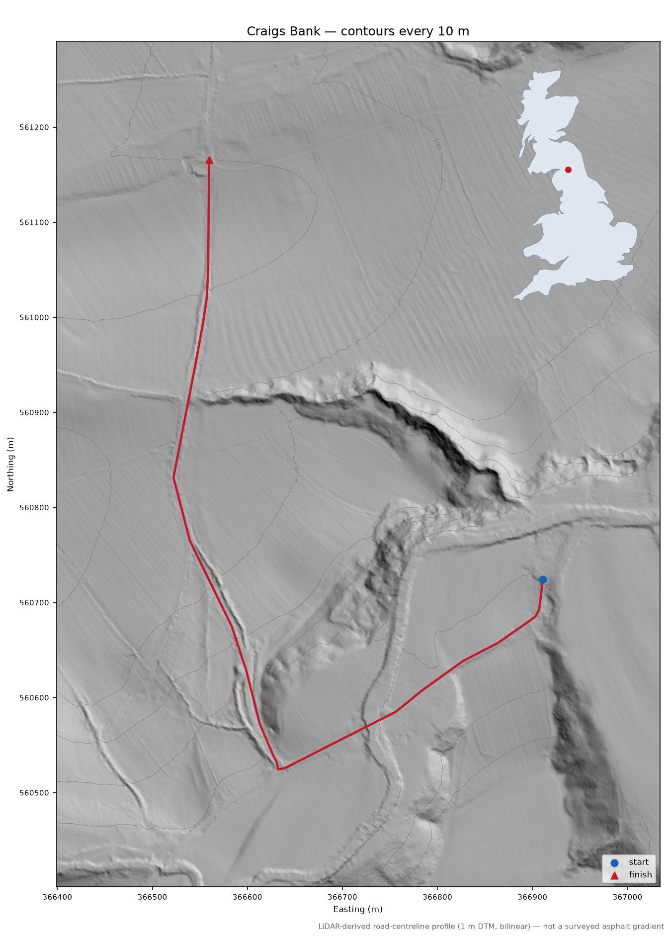 Craigs Bank LiDAR hillshade map with contours