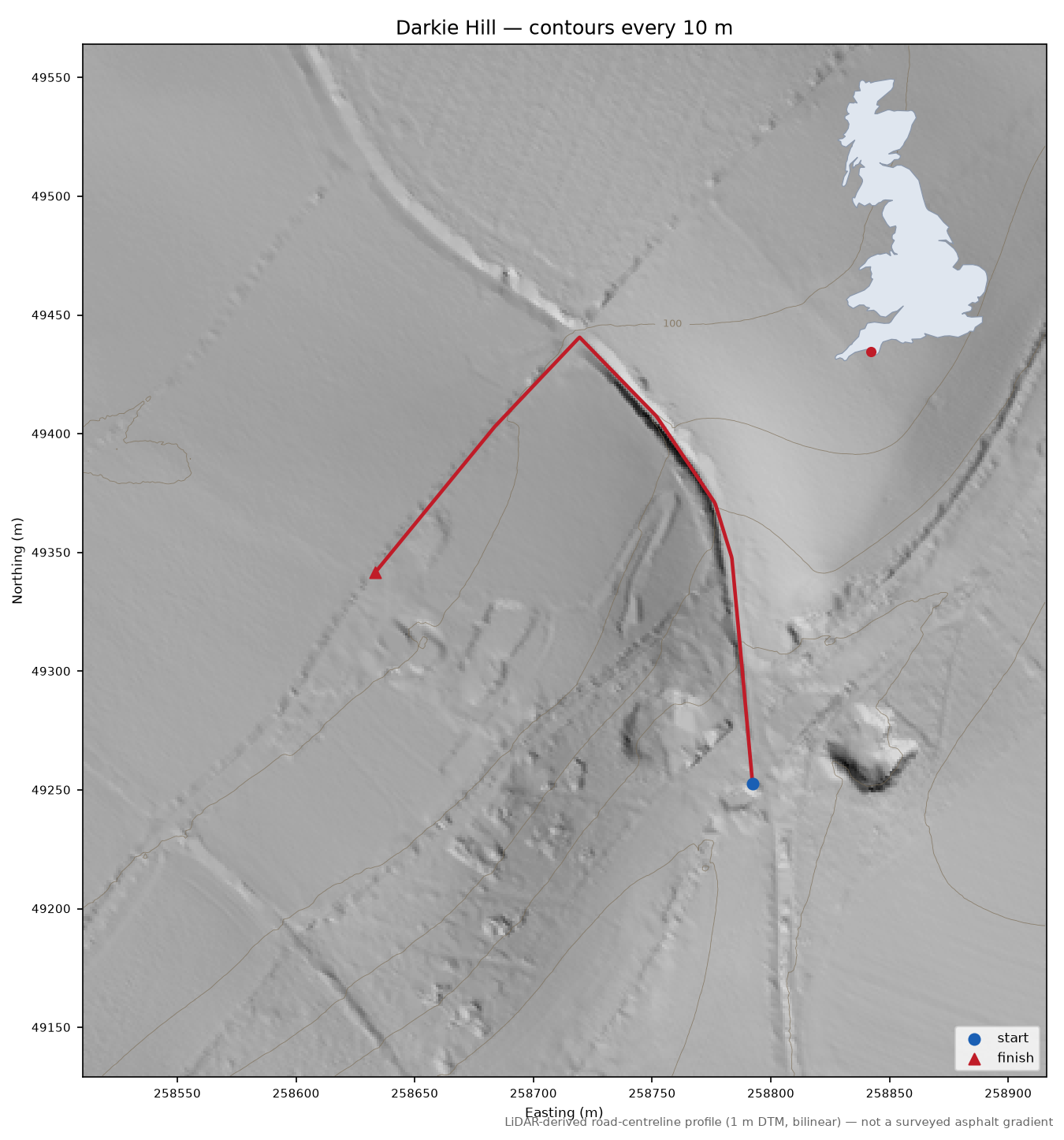 Darkie Hill LiDAR hillshade map with contours