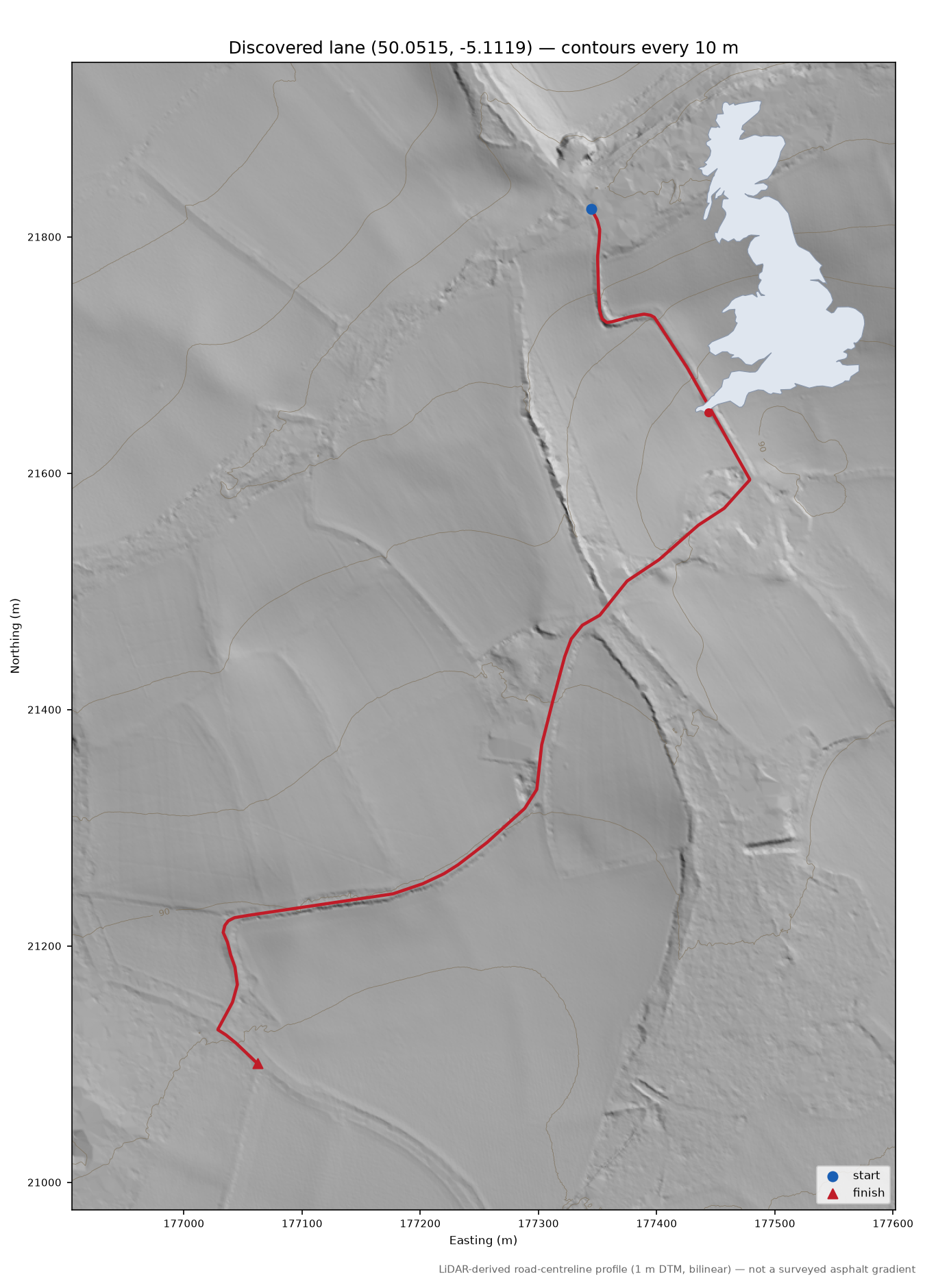 Lane near Roskruge Beacon LiDAR hillshade map with contours