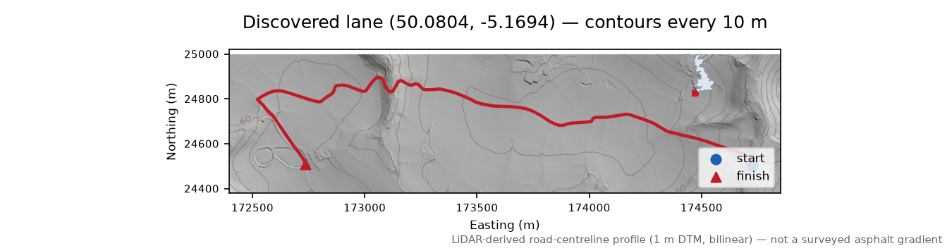 Kestle to St Martin LiDAR hillshade map with contours