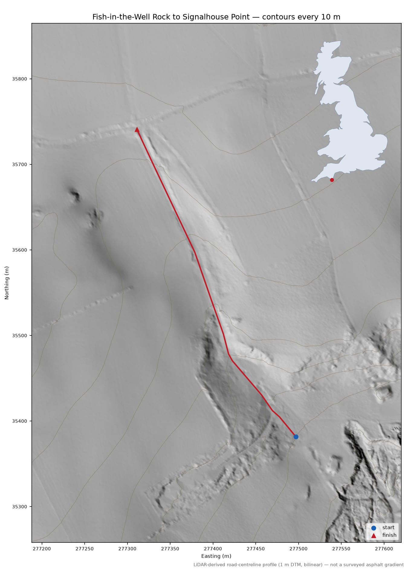 Fish-in-the-Well Rock to Signalhouse Point LiDAR hillshade map with contours