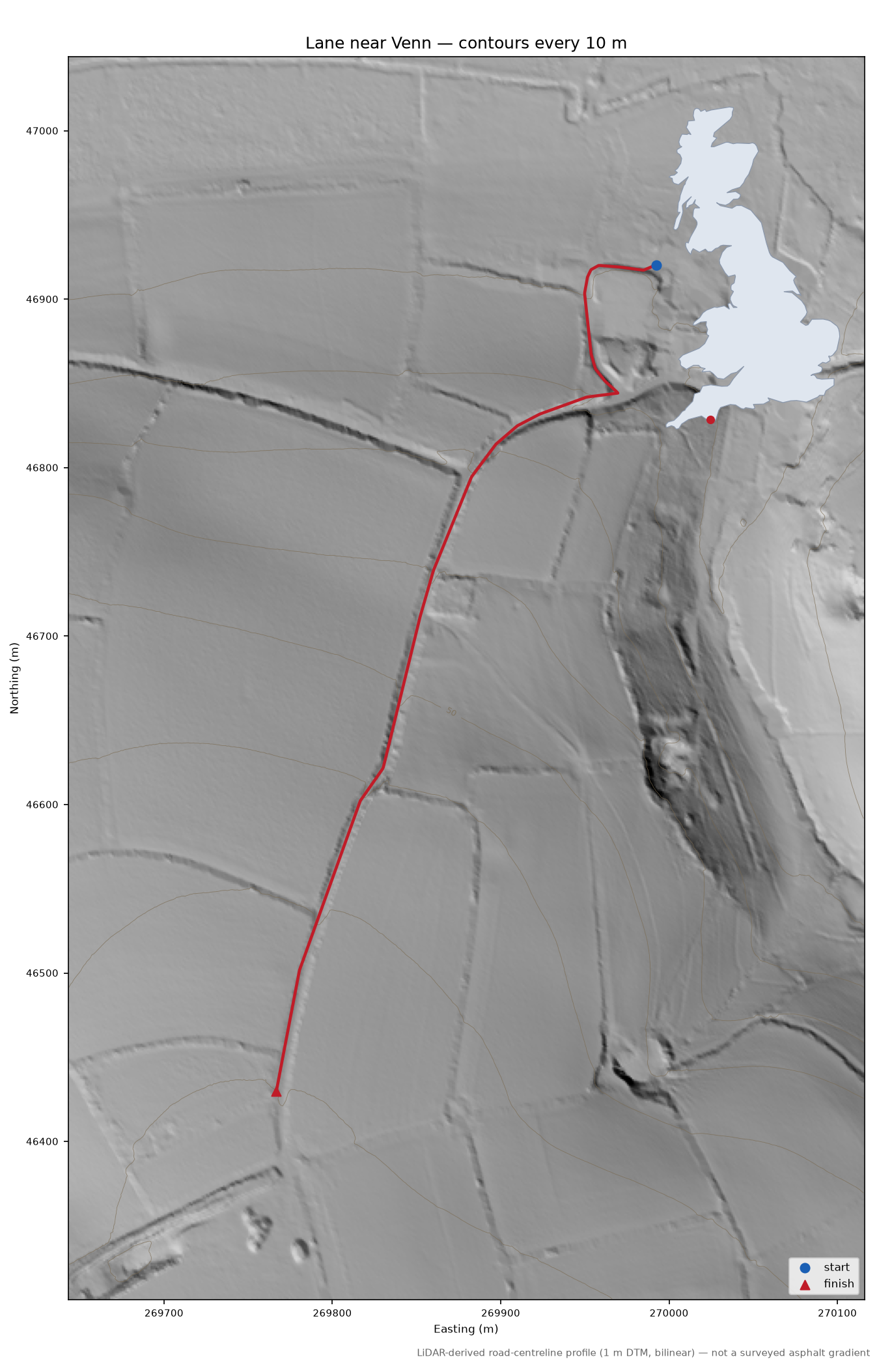 Lane near Venn LiDAR hillshade map with contours