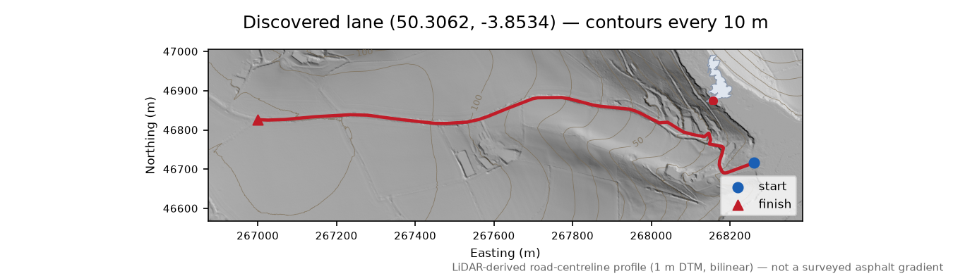 Aveton Gifford to Easton LiDAR hillshade map with contours