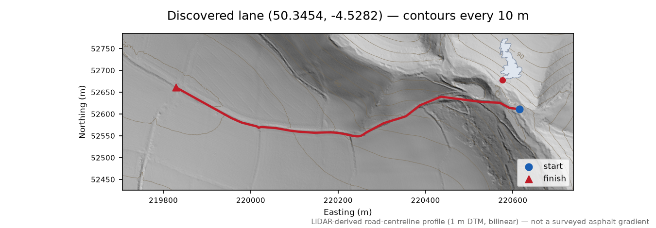 Hobb's Hill to Crumplehorn LiDAR hillshade map with contours