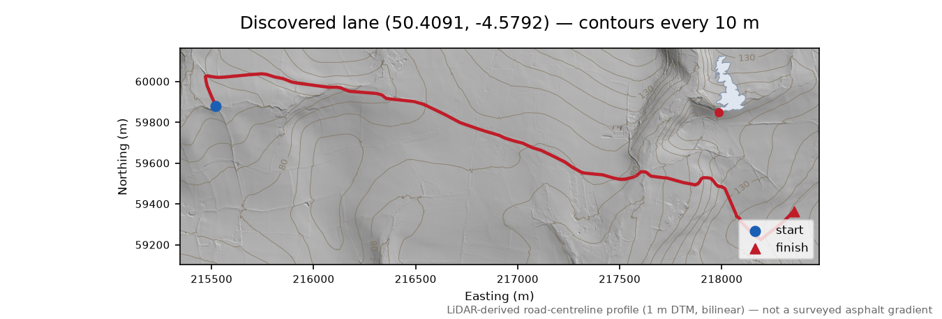Couch's Mill to Bury Down LiDAR hillshade map with contours