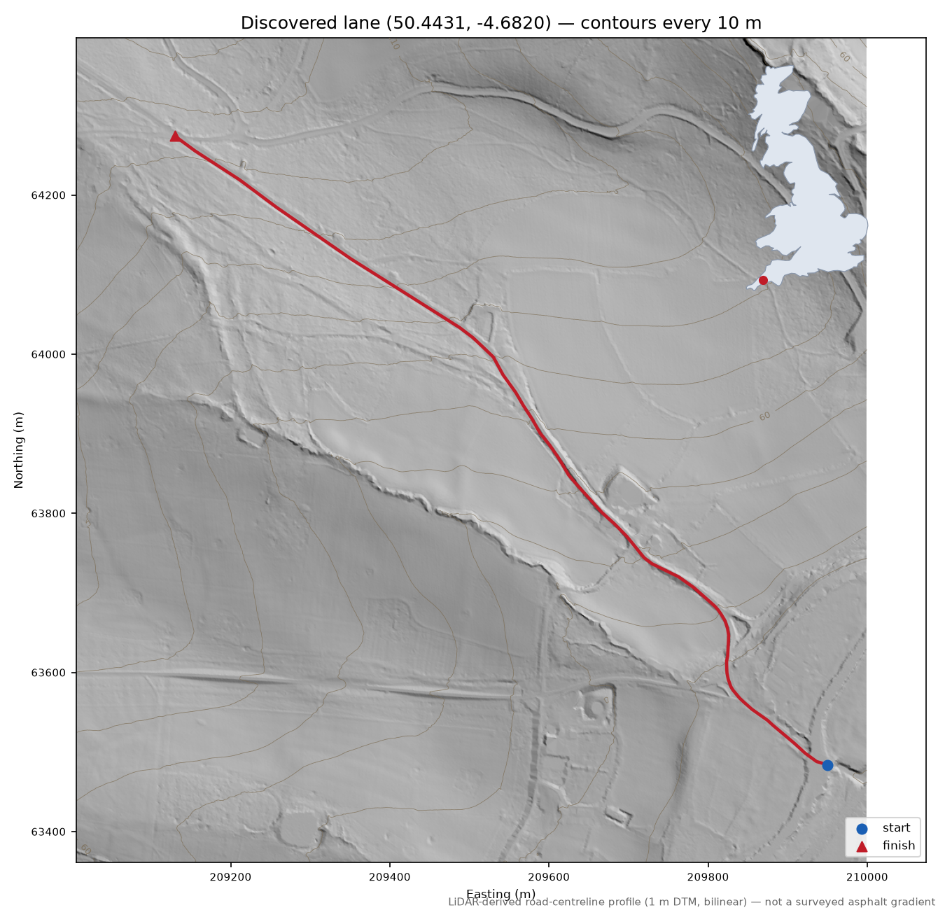 Lane near Newton LiDAR hillshade map with contours