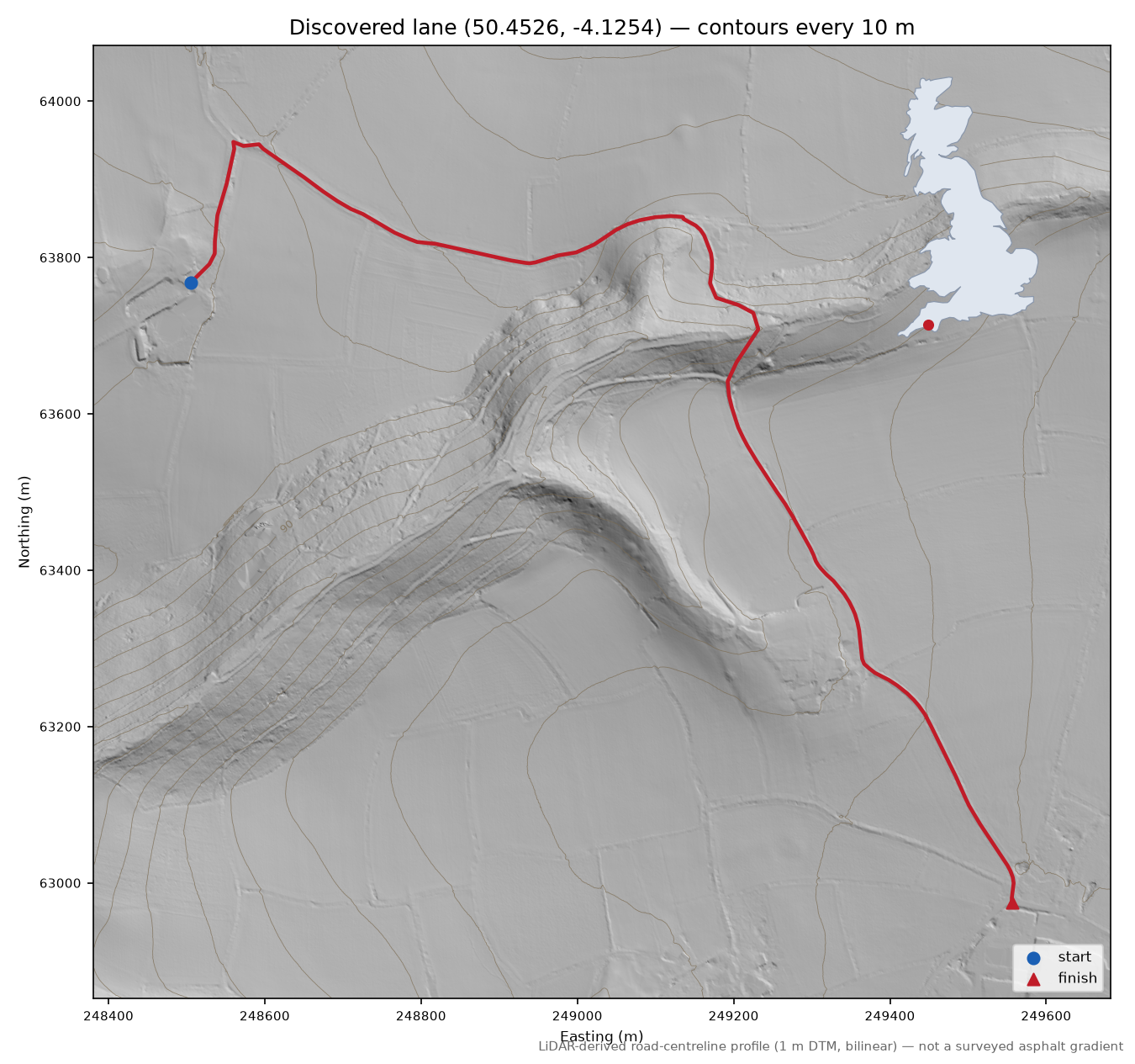 Ashleigh Bottoms to Roborough LiDAR hillshade map with contours