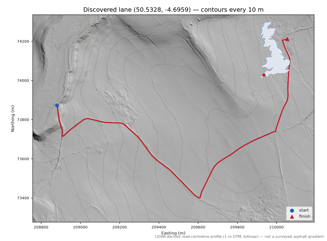 Penpont to Pendrift LiDAR hillshade map with contours