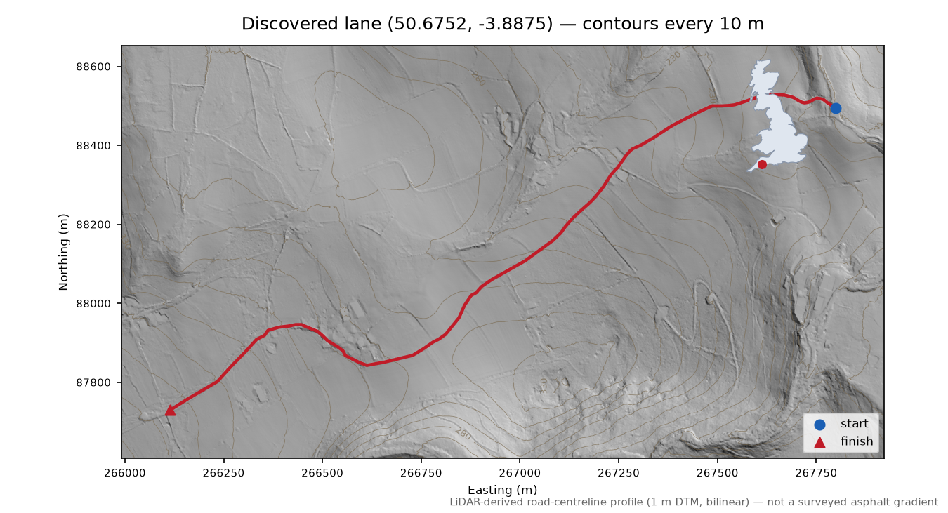 Gidleigh to Scorhill Tor LiDAR hillshade map with contours