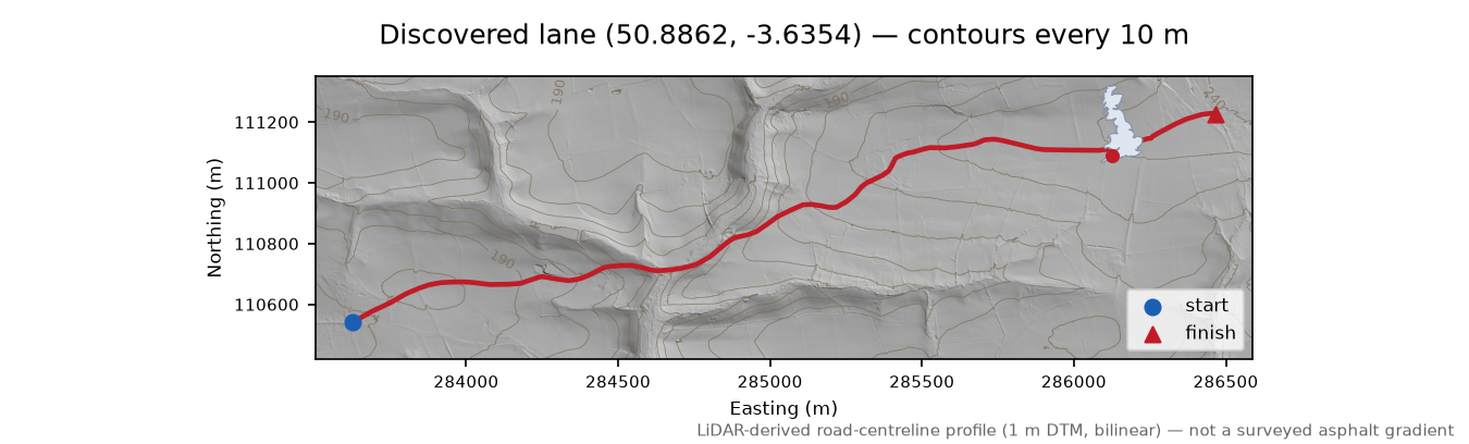 Puddington to Pennymoor LiDAR hillshade map with contours