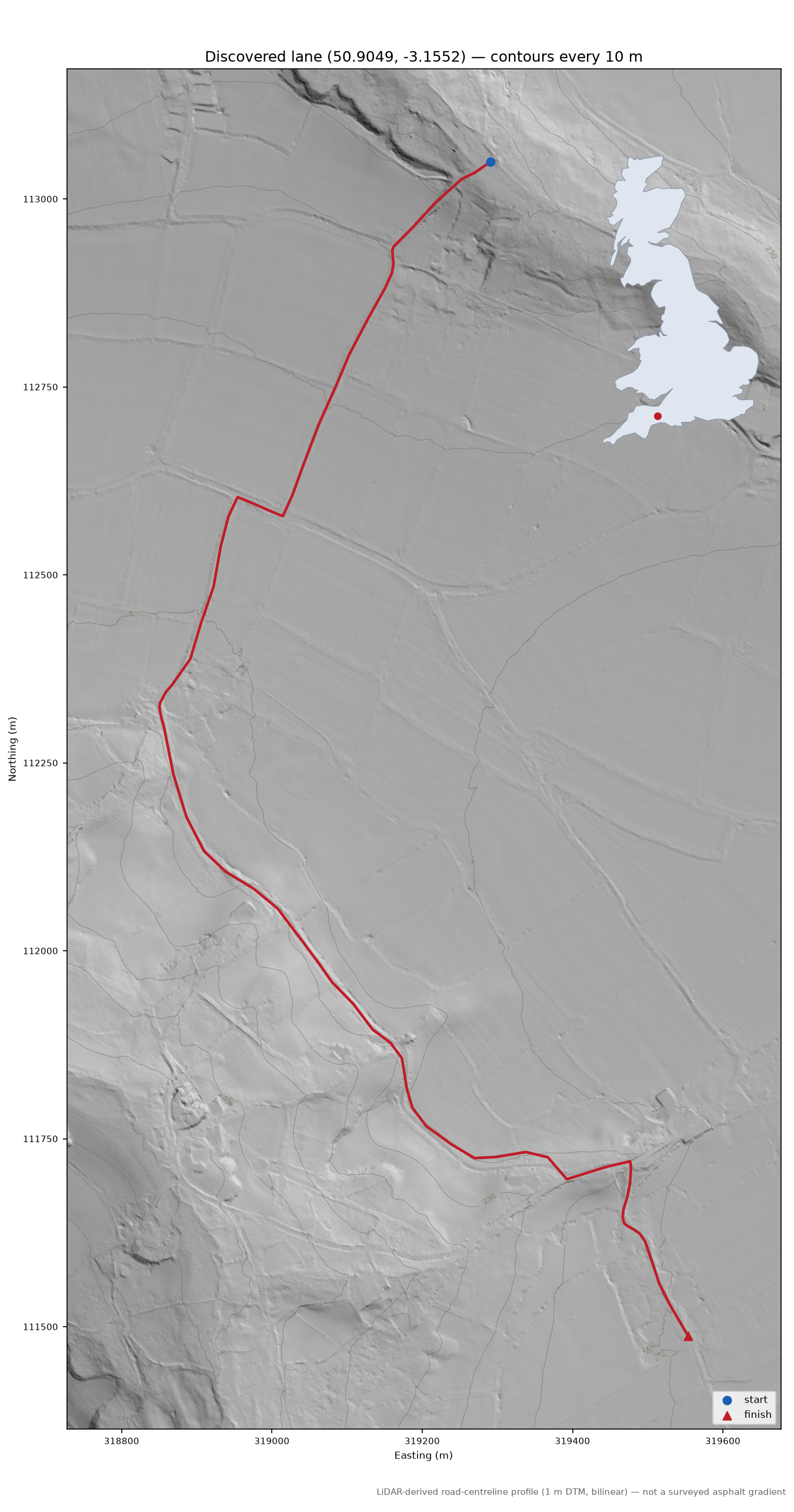 Willand to Smeatharpe LiDAR hillshade map with contours