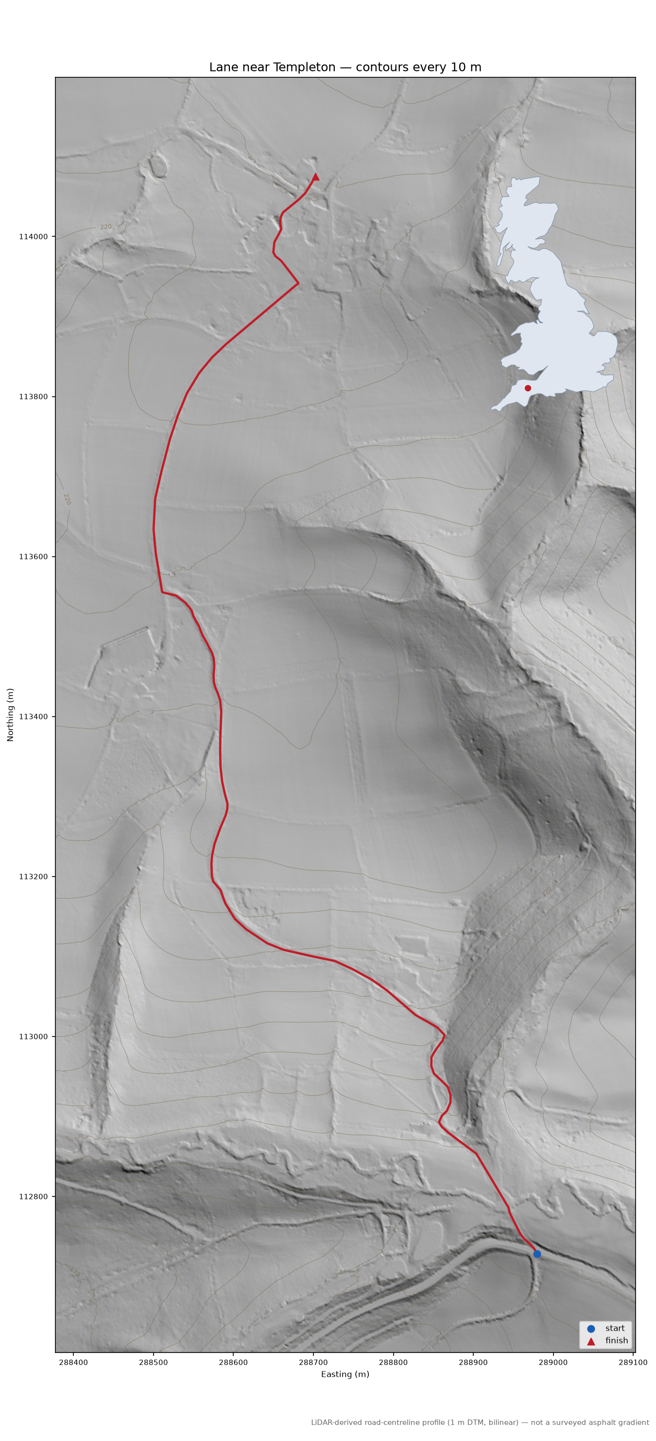 Lane near Templeton LiDAR hillshade map with contours