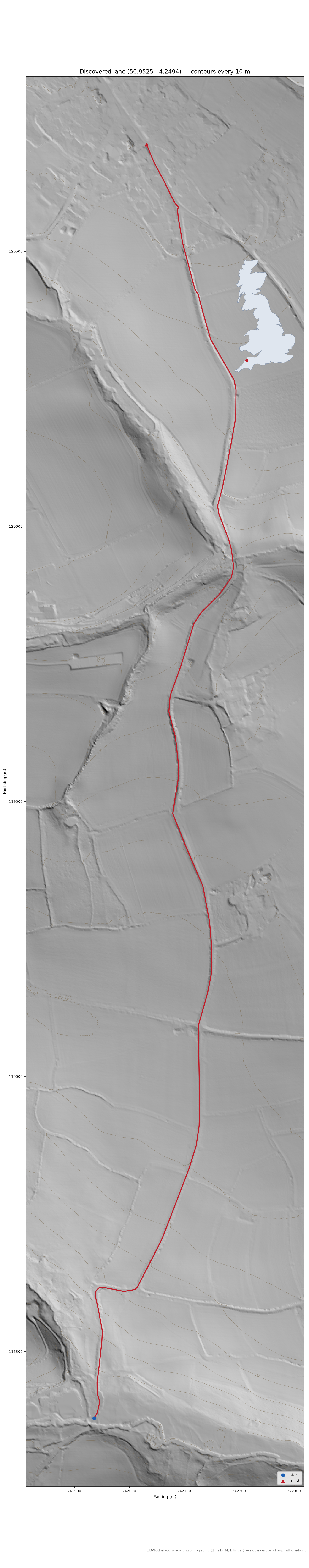 Tythecott to Buckland Brewer LiDAR hillshade map with contours