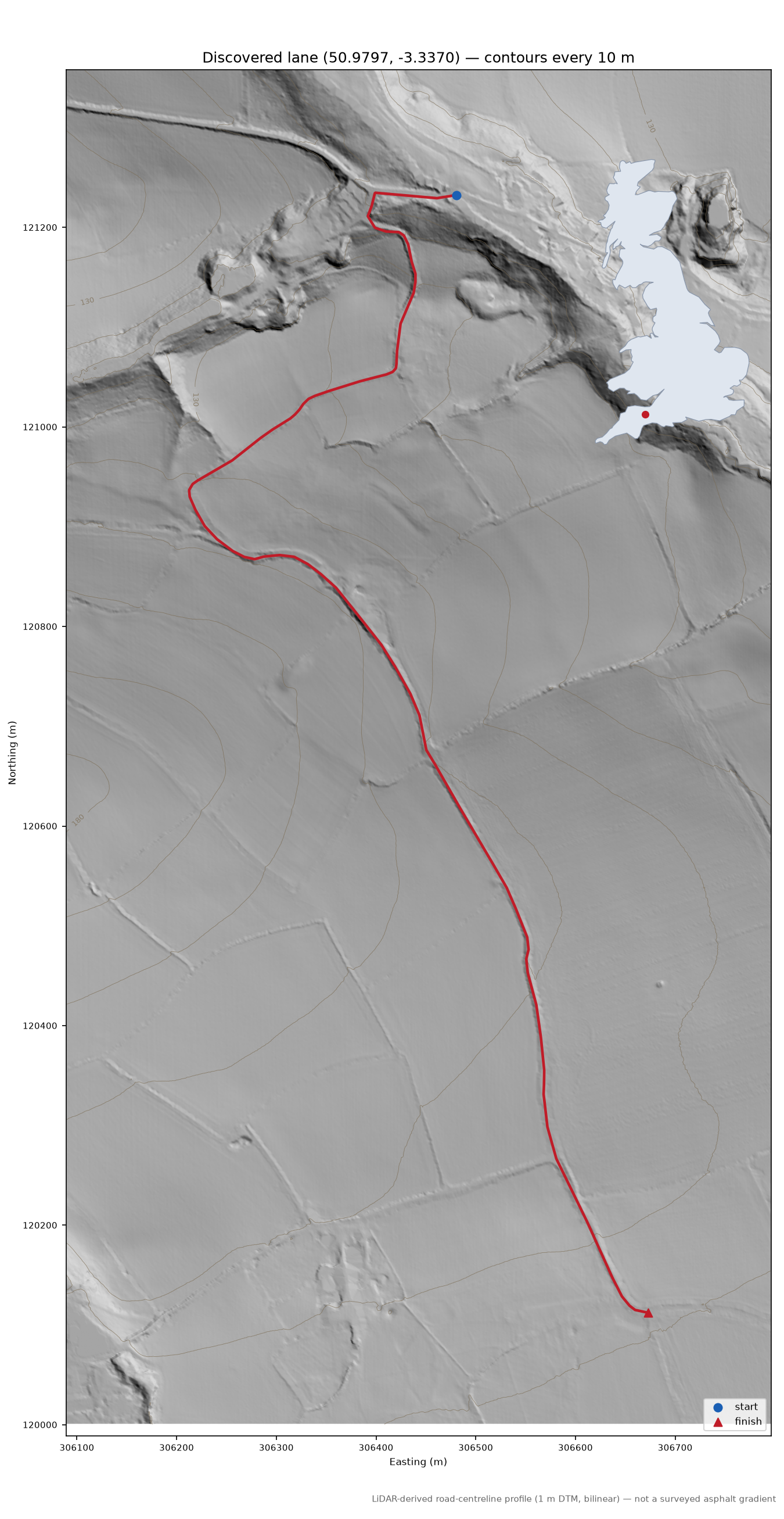 Tracebridge to Beacon Hill LiDAR hillshade map with contours