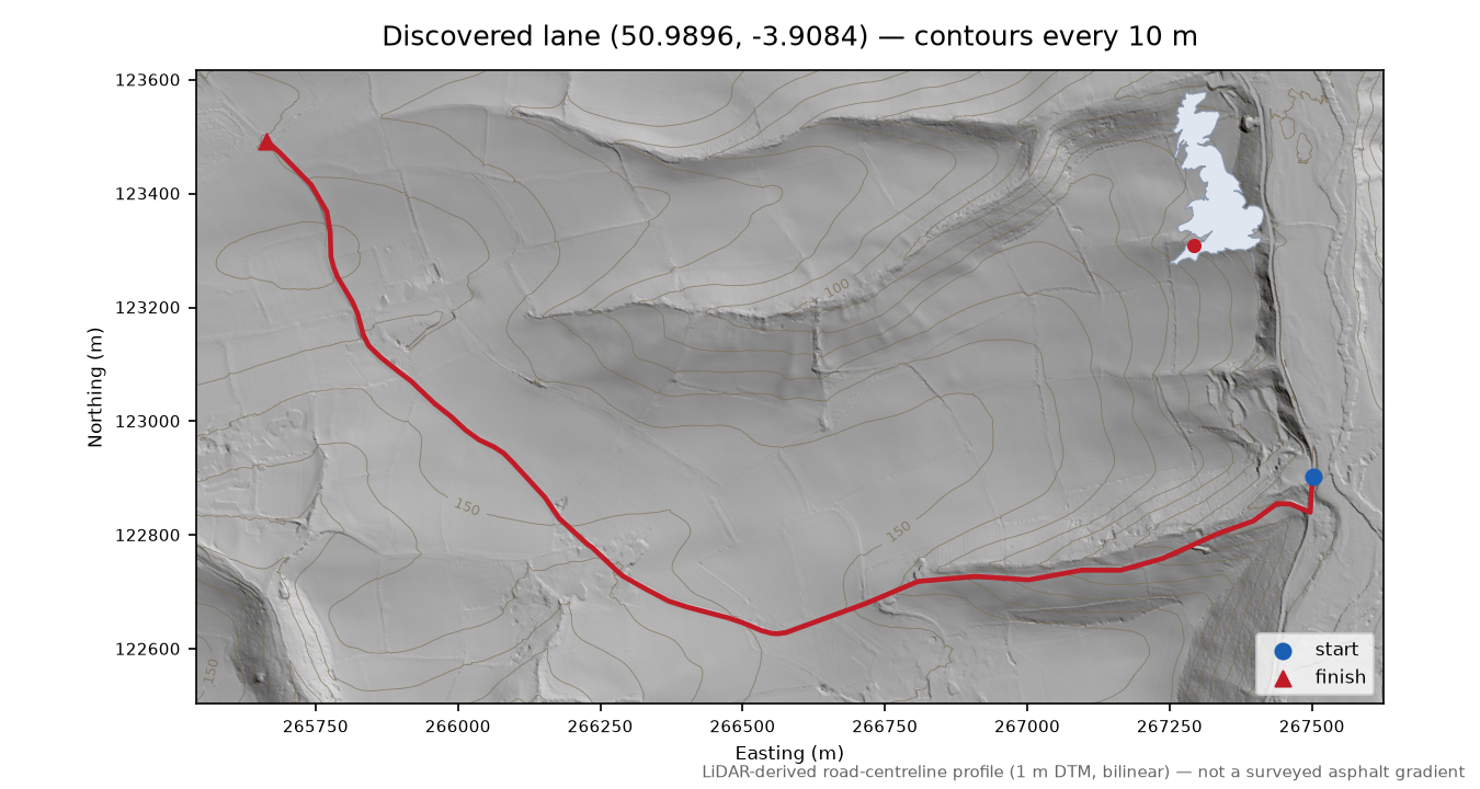 Clapworthy to Broden Hill LiDAR hillshade map with contours