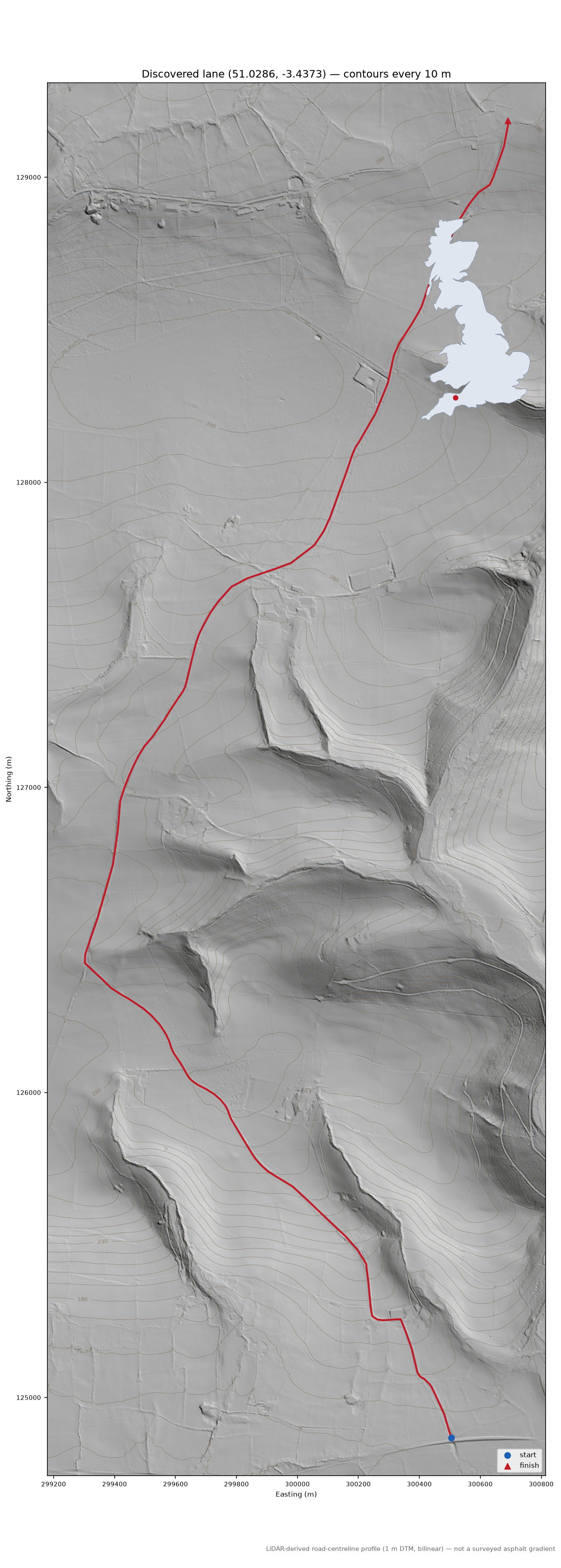 Petton to Haddon Hill LiDAR hillshade map with contours