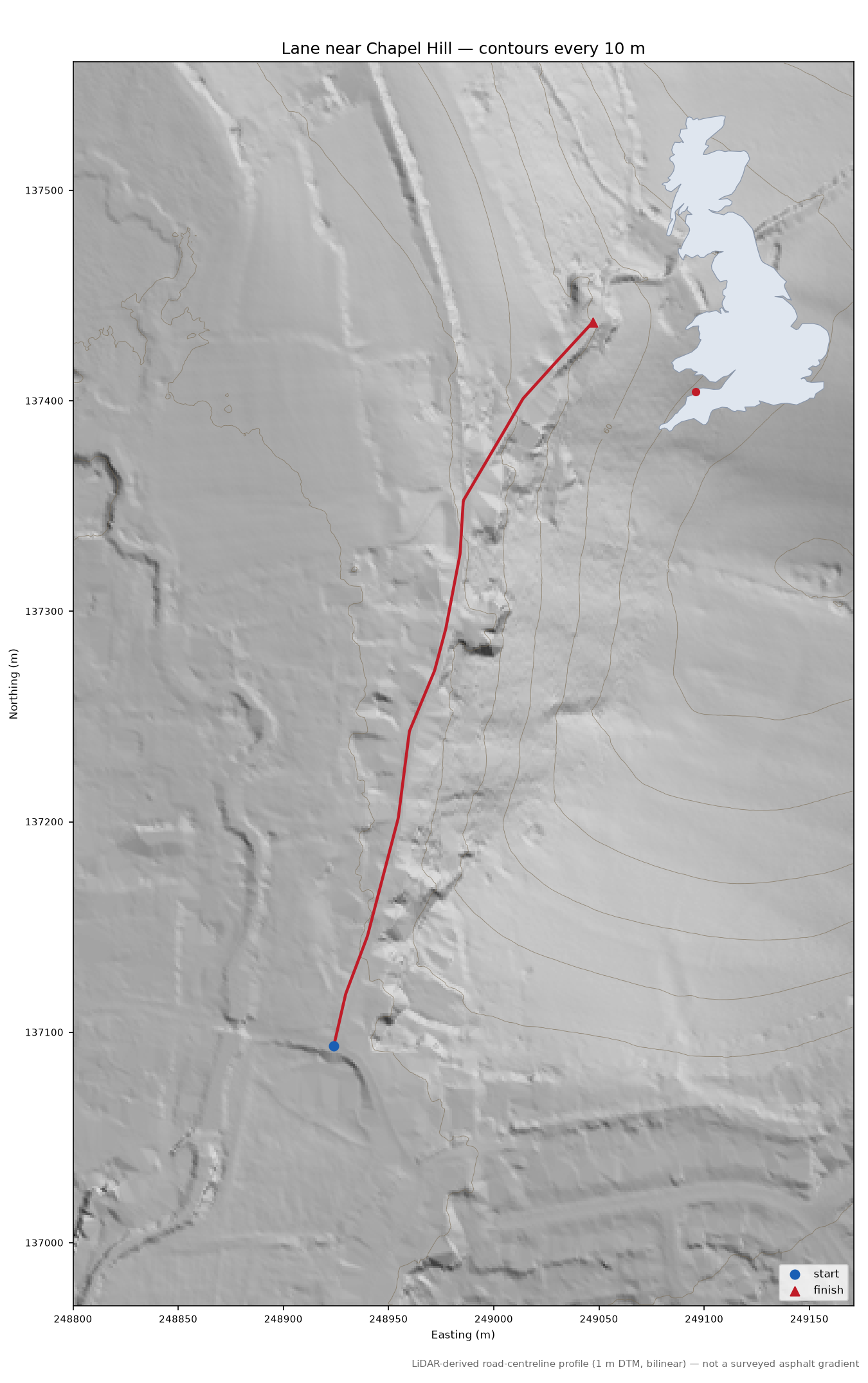 Lane near Chapel Hill LiDAR hillshade map with contours