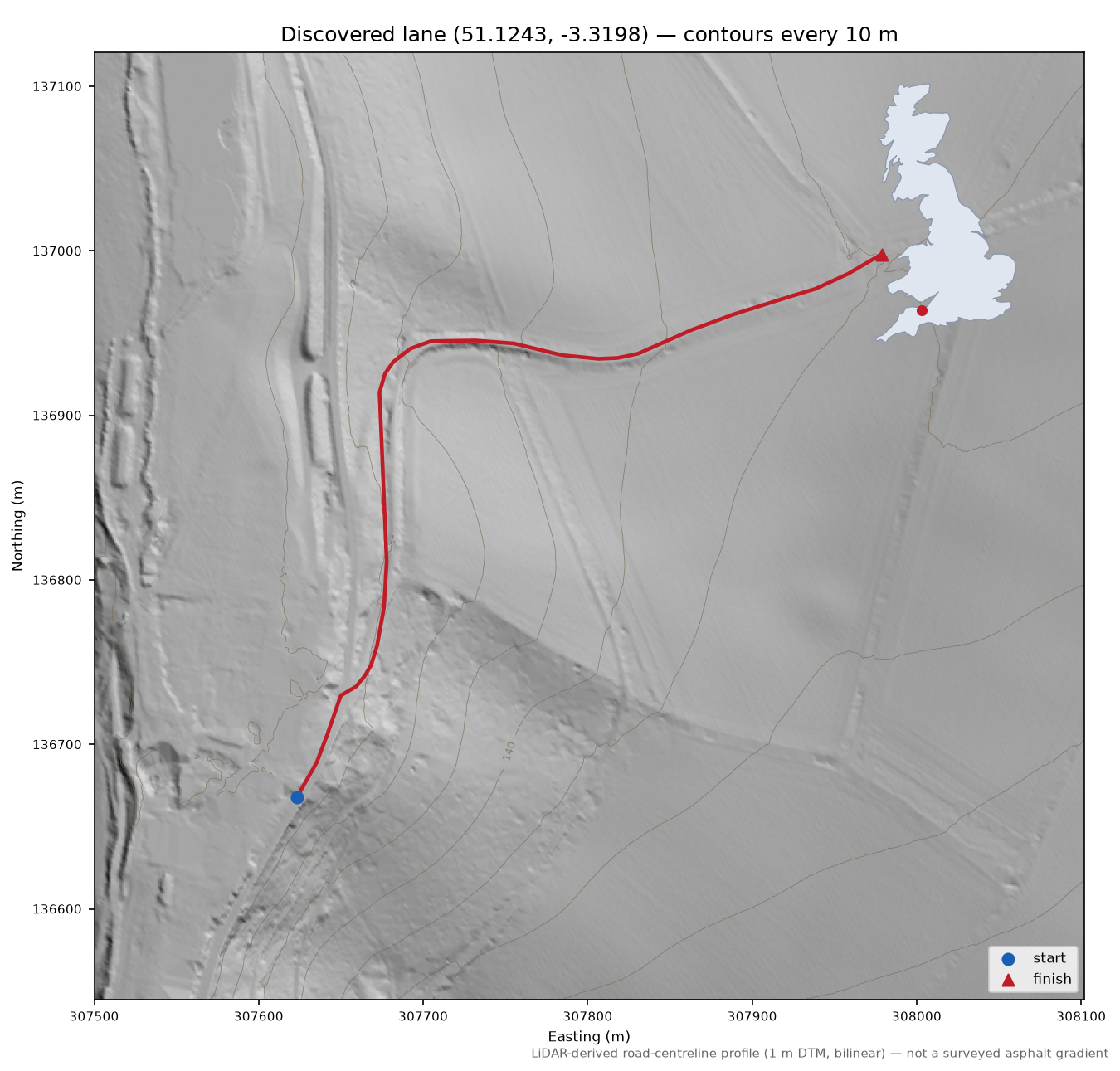 North Bird's Hill to Monksilver LiDAR hillshade map with contours
