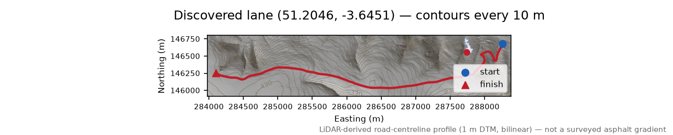 Porlock to Pittcombe Head LiDAR hillshade map with contours