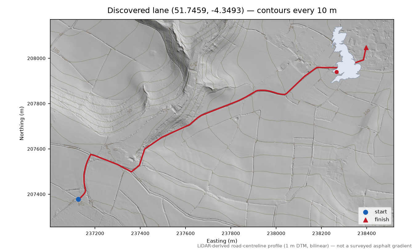 St Ishmael to Llansaint LiDAR hillshade map with contours