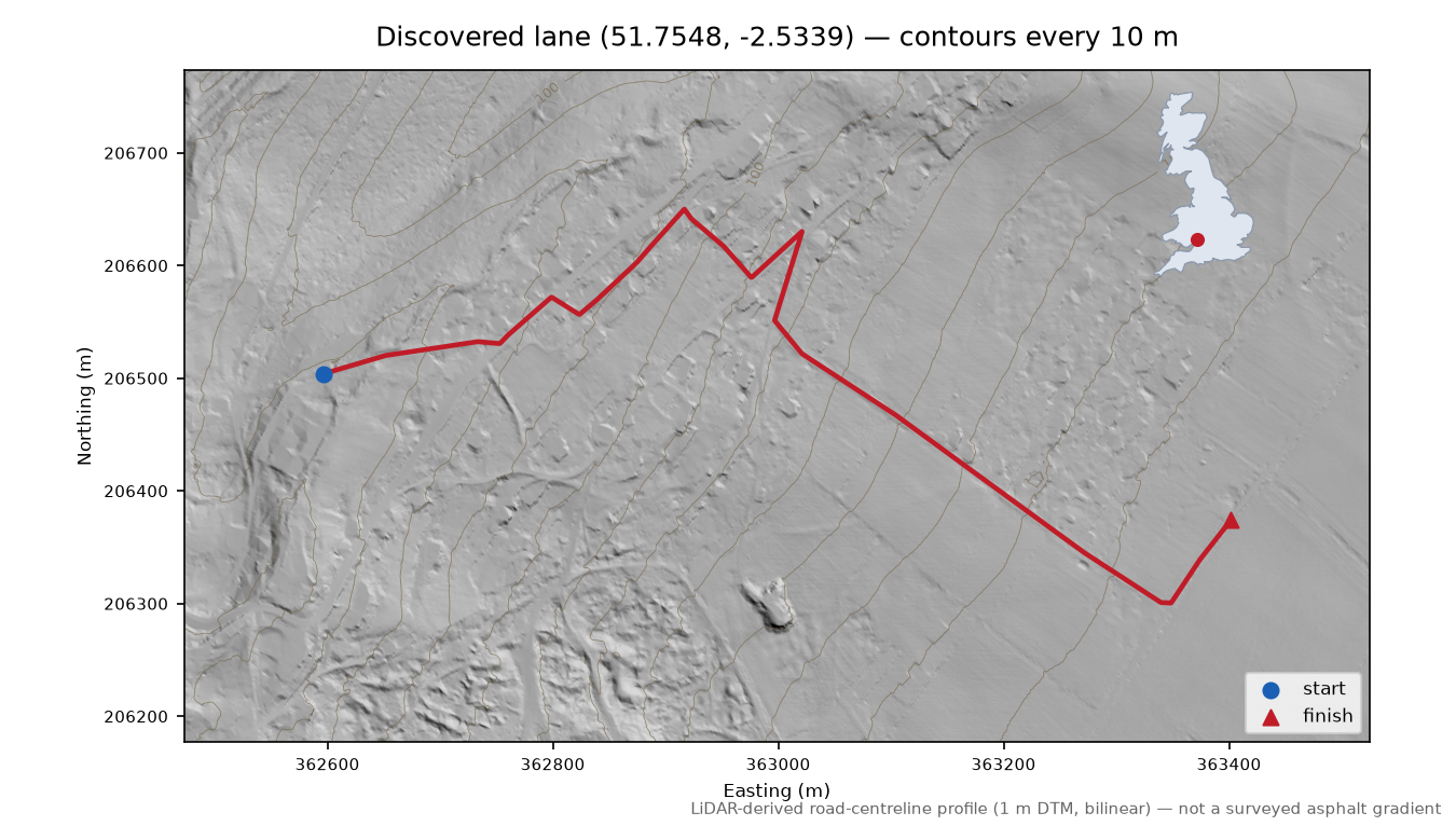 Phipps Bottom to Yorkley LiDAR hillshade map with contours