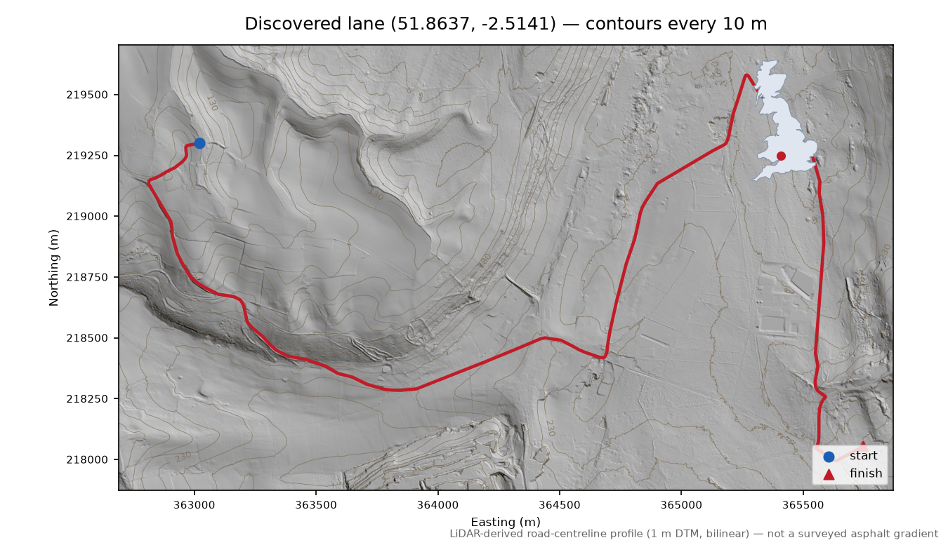 New Town to Church Hill LiDAR hillshade map with contours