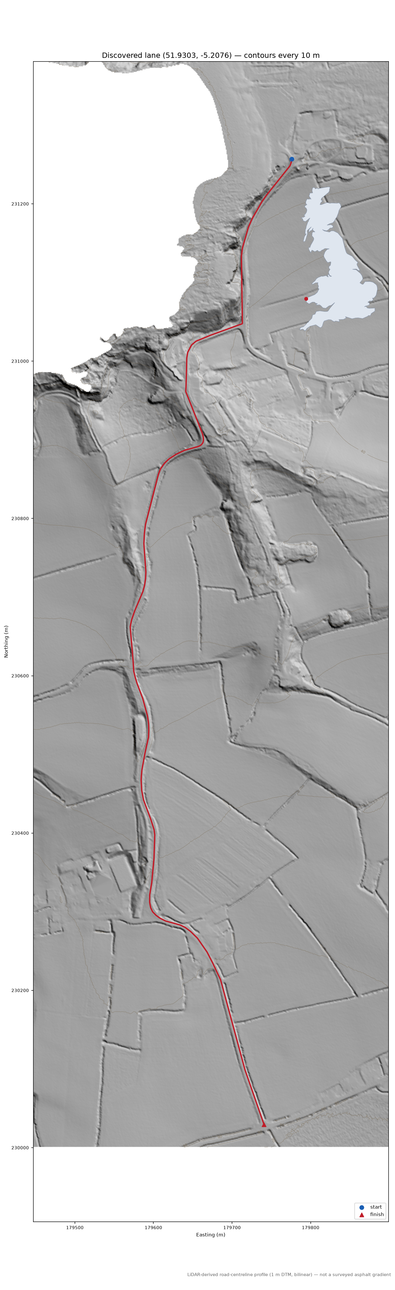 Aber Eiddy to Berea LiDAR hillshade map with contours