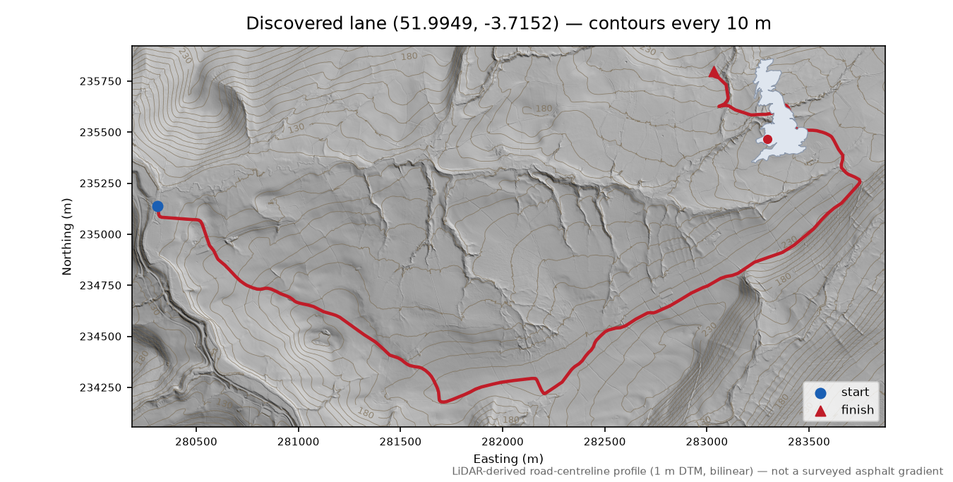 Cwm Golau to Babel LiDAR hillshade map with contours