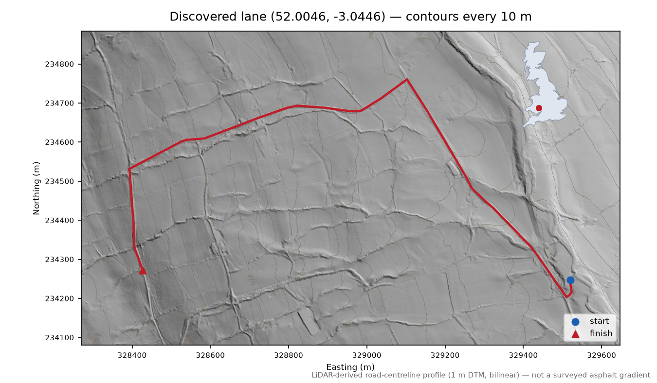 Lane near Little Black Hill LiDAR hillshade map with contours