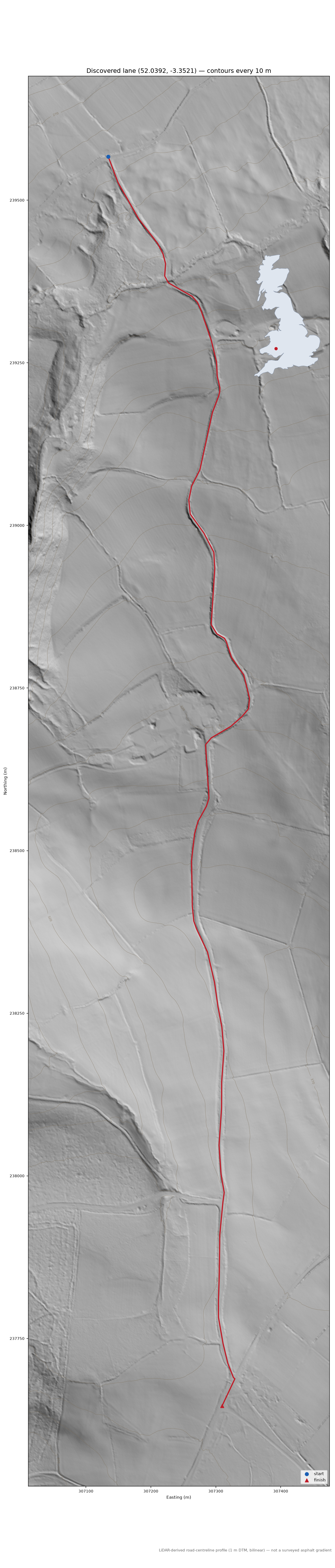 Cwm Rhiwiau to Llandyfalle Hill LiDAR hillshade map with contours